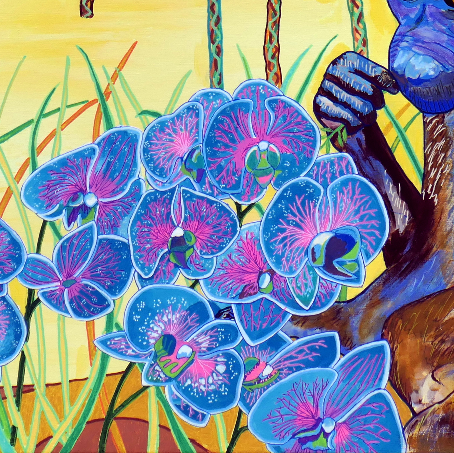 Pascal Poutchnine, Bébé babouin olive à la brindille, painting - Artalistic online contemporary art buying and selling gallery