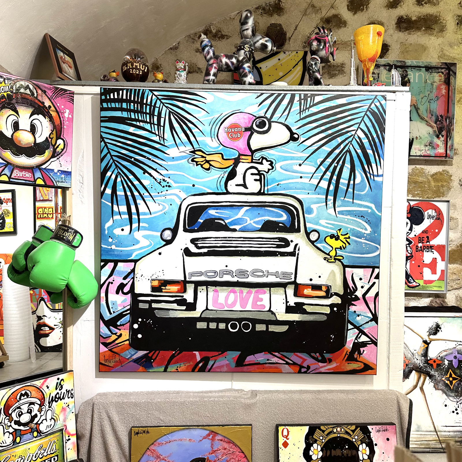 Patrick Cornée, Snoopy et la Porsche 911, painting - Artalistic online contemporary art buying and selling gallery