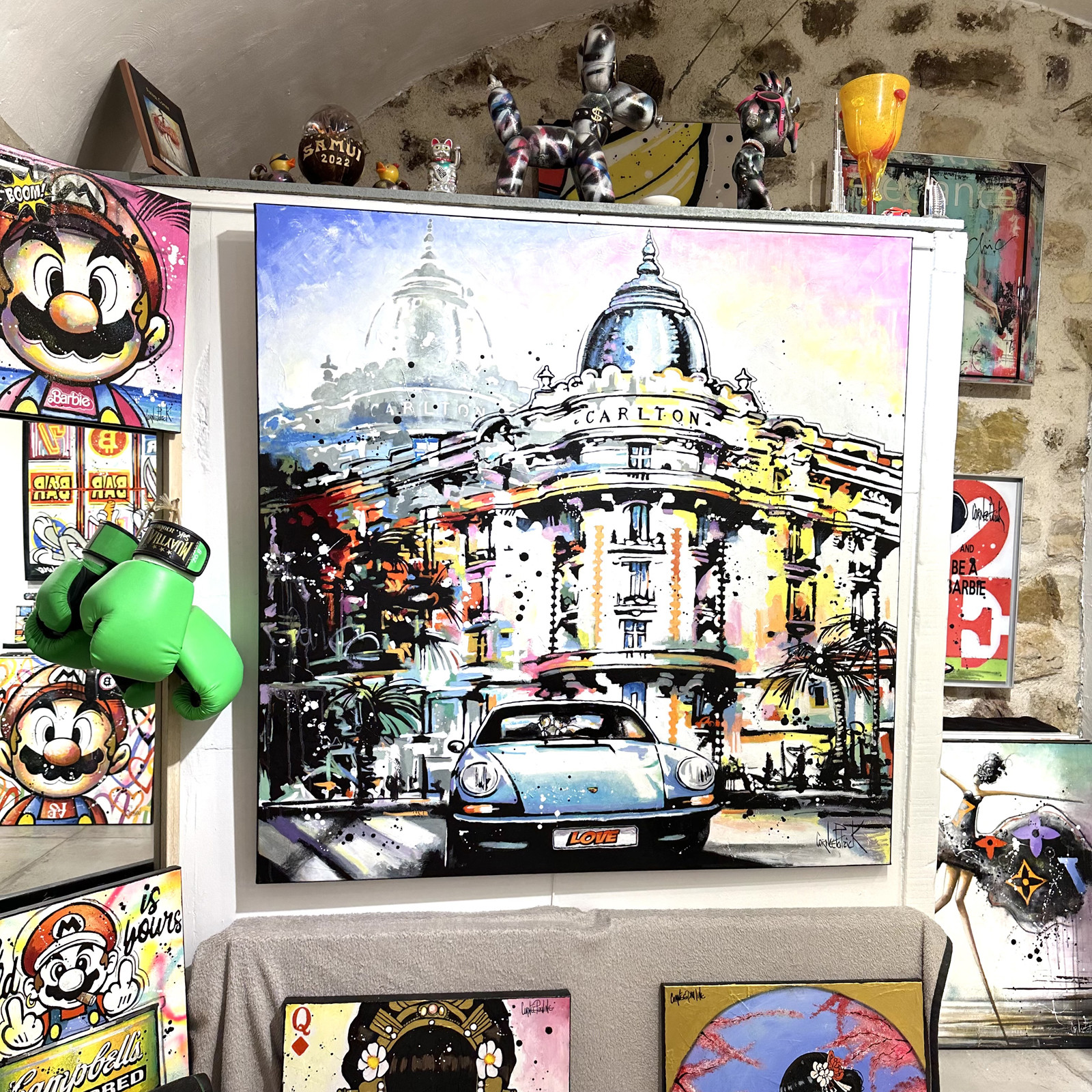 Patrick Cornée, Two lovers in a Porsche 911, painting - Artalistic online contemporary art buying and selling gallery