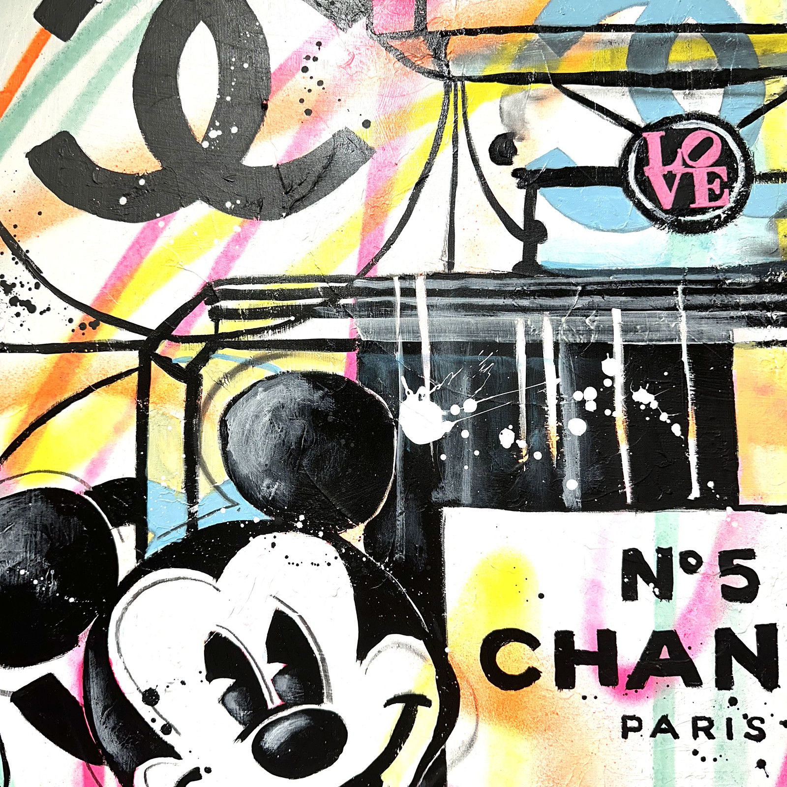 Patrick Cornée, Mickey offre à Minnie le parfum Chanel n°5, painting - Artalistic online contemporary art buying and selling gallery