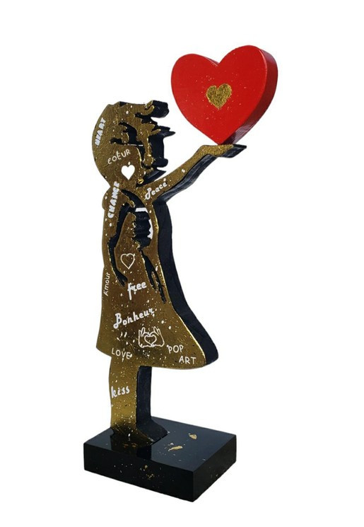 Ravi, Banksy wood bonheur gold, sculpture - Artalistic online contemporary art buying and selling gallery