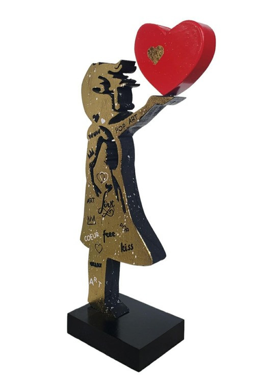 Ravi, Banksy wood bonheur love, sculpture - Artalistic online contemporary art buying and selling gallery