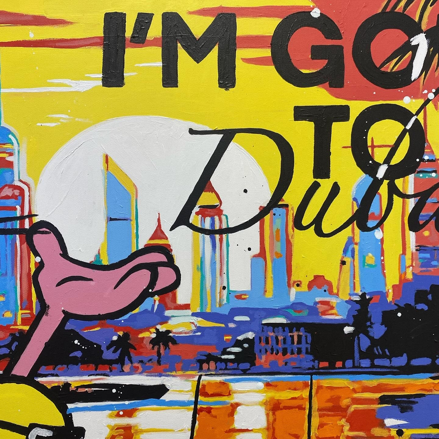 Pauline Cornée, Pink Panther in Dubai, painting - Artalistic online contemporary art buying and selling gallery