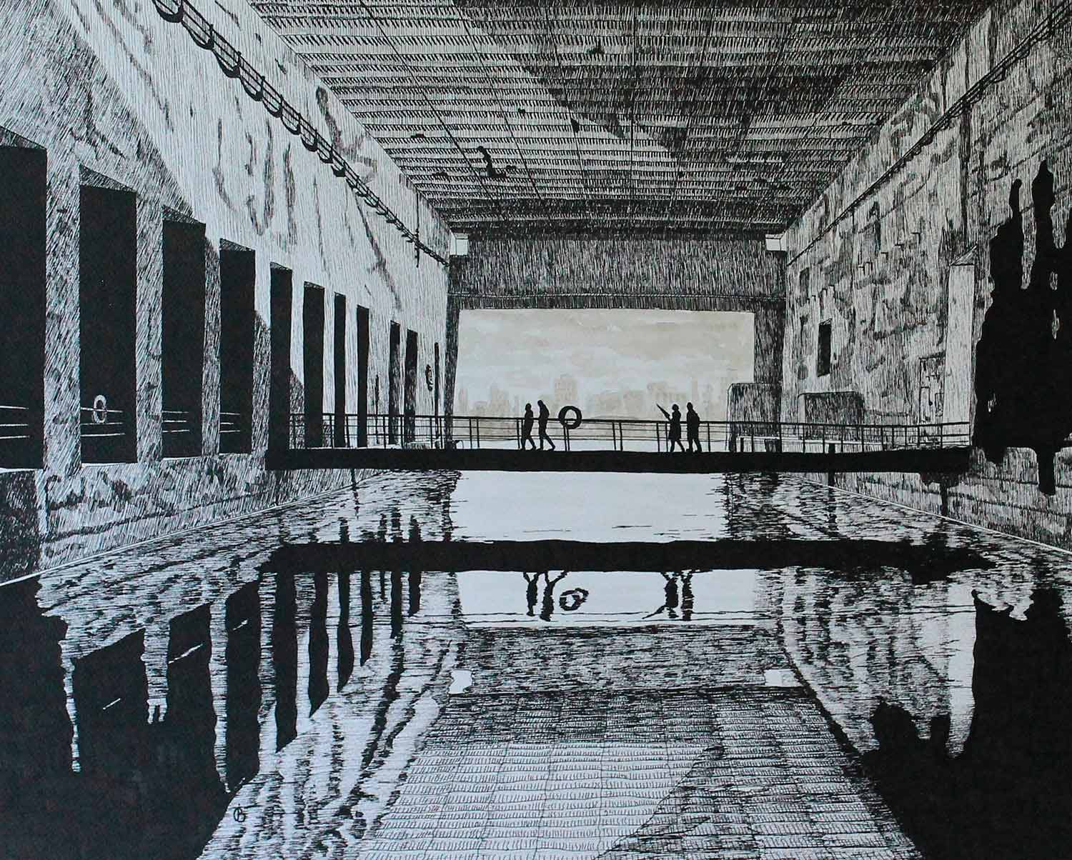 Jeremy Bowden, La base sous-marine, drawing - Artalistic online contemporary art buying and selling gallery