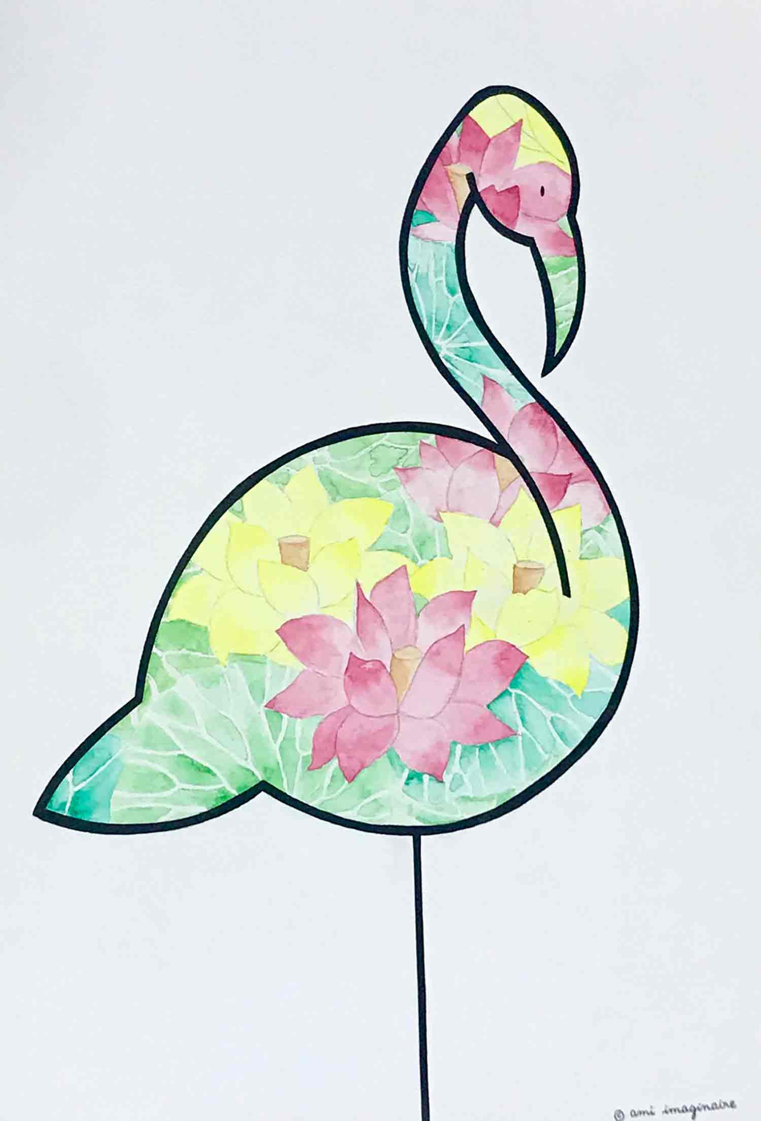Ami Imaginaire, Flamingo, drawing - Artalistic online contemporary art buying and selling gallery