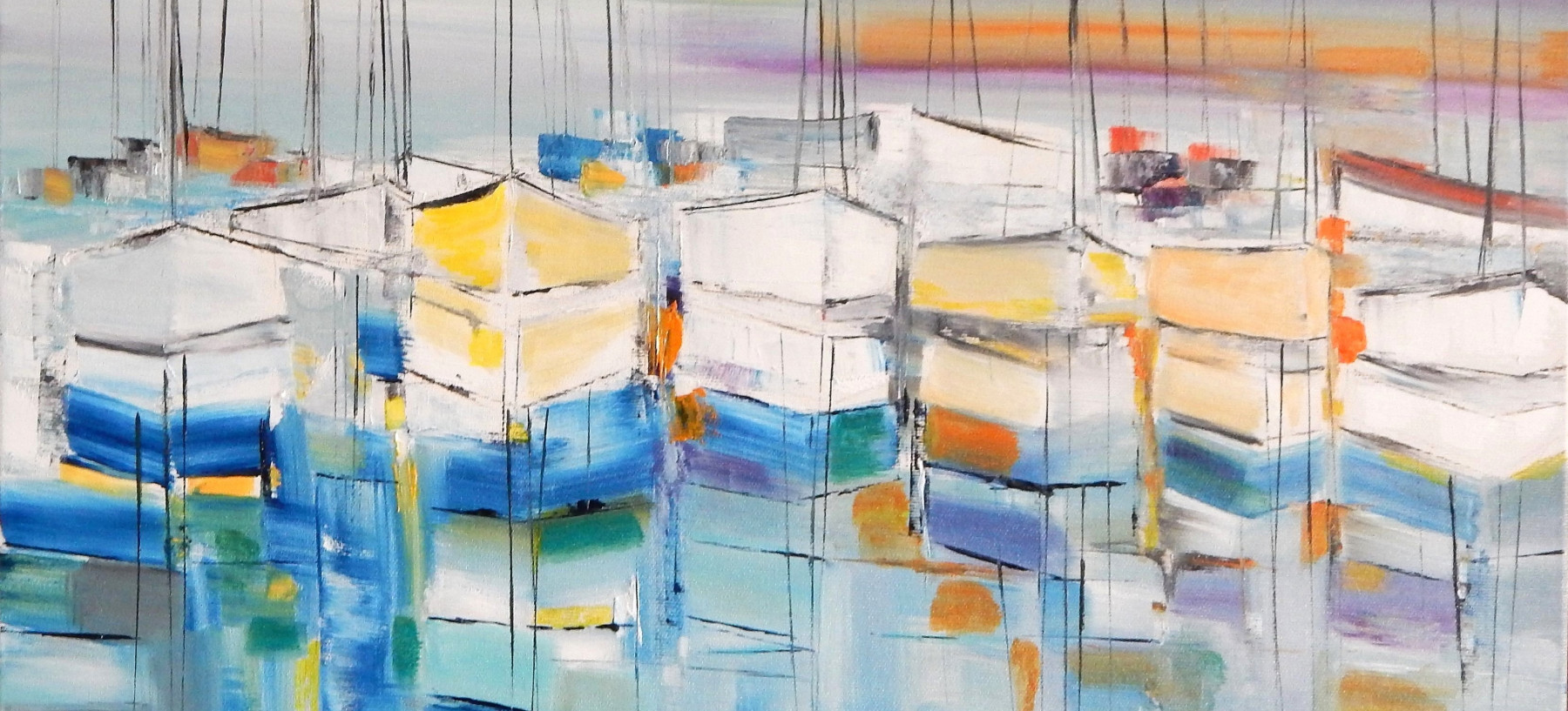 Lydie Massou, Le port bleu II, painting - Artalistic online contemporary art buying and selling gallery