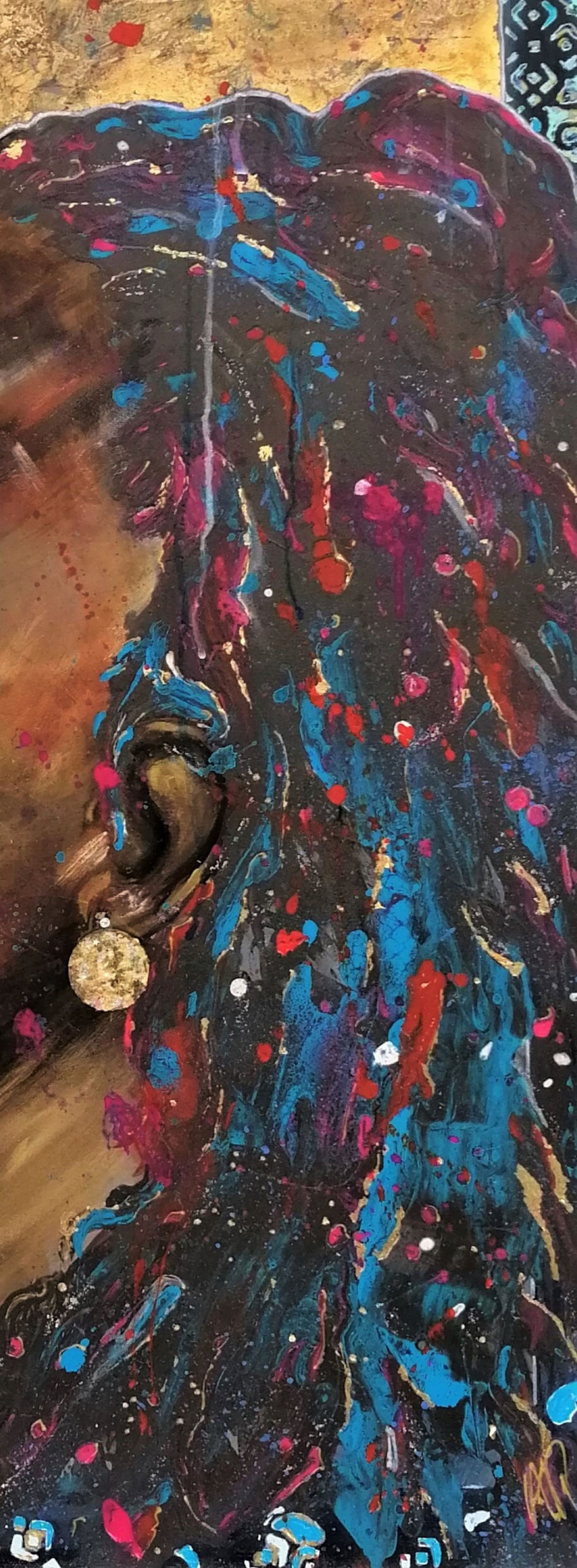 Anne Robin, Golden, black and blue, painting - Artalistic online contemporary art buying and selling gallery