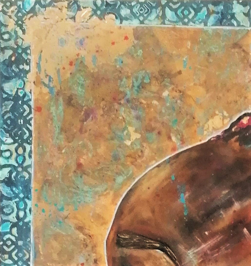Anne Robin, Golden, black and blue, painting - Artalistic online contemporary art buying and selling gallery
