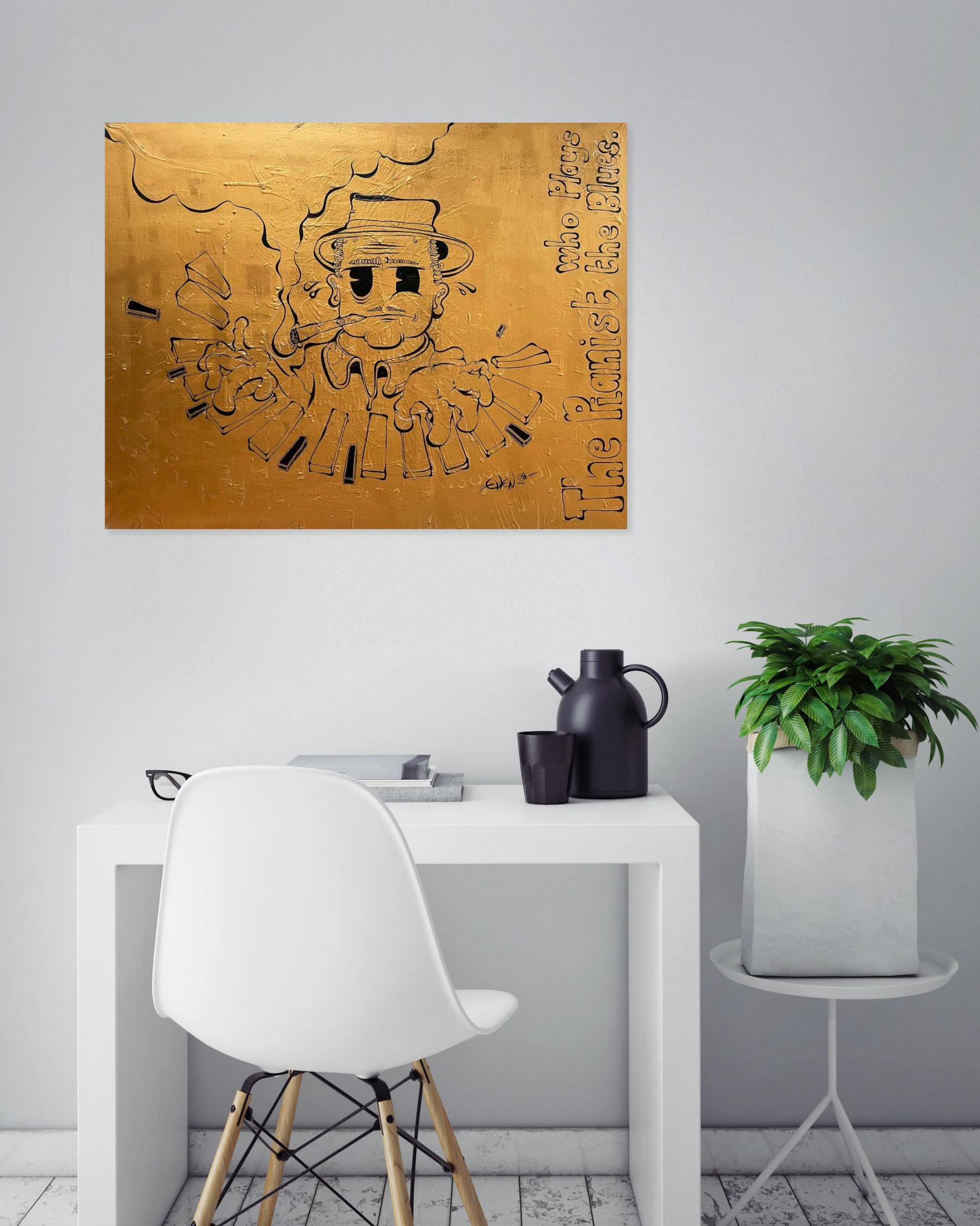 Ewen Gur, The pianist who plays the blues, painting -  Artalistic online contemporary art buying and selling gallery