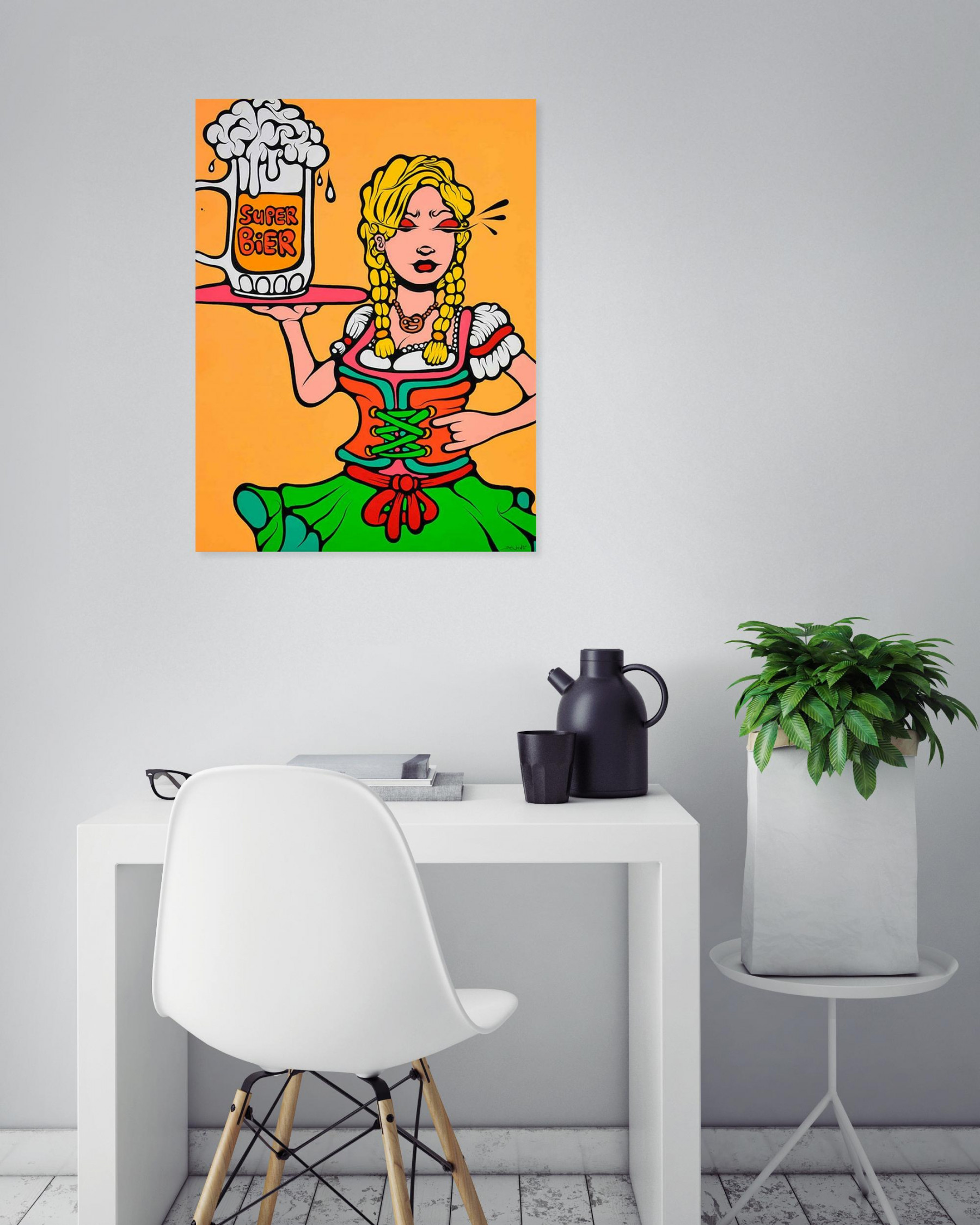 Ewen Gur, Pop Dirndl Orange, painting - Artalistic online contemporary art buying and selling gallery