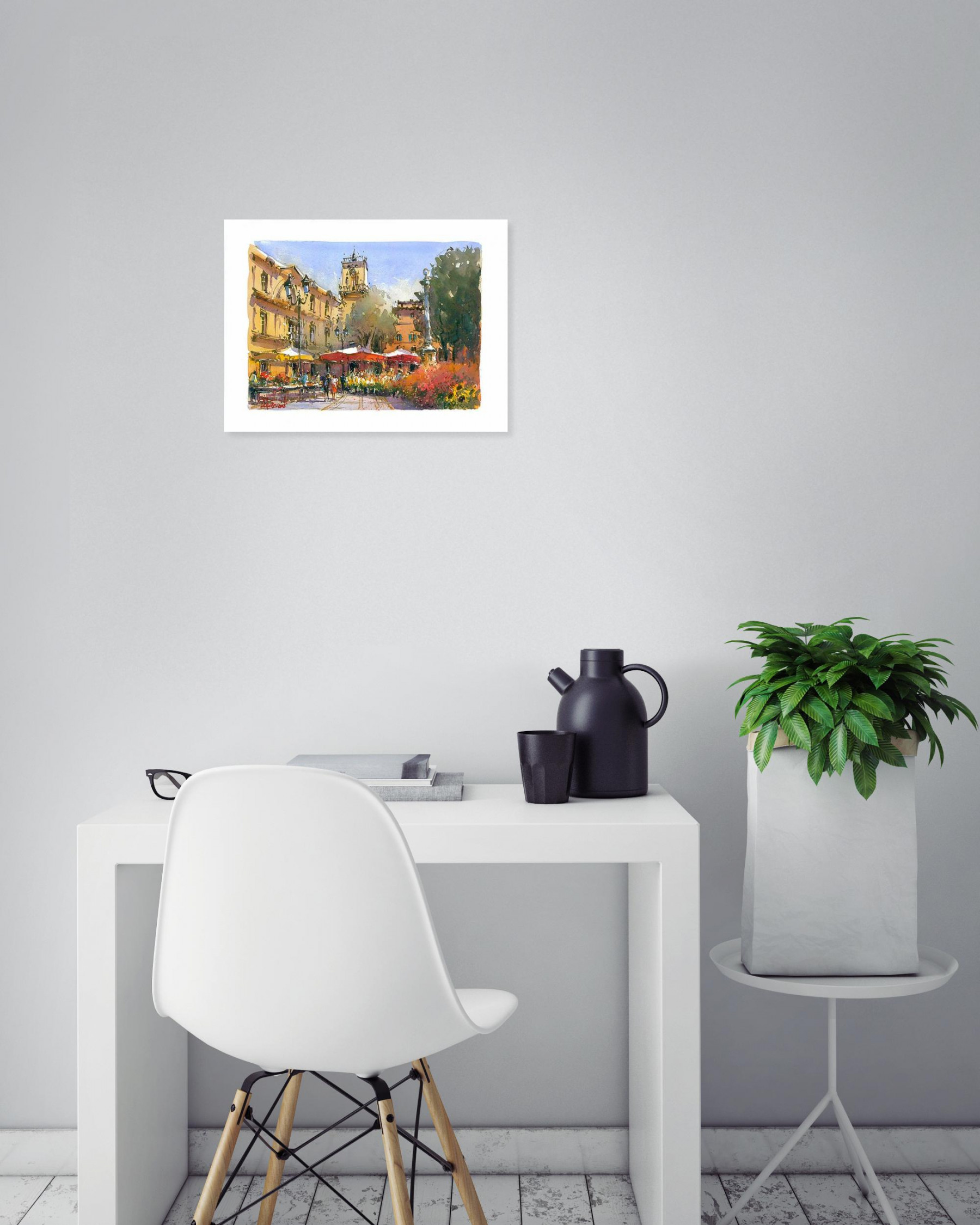 Pascal Maucourant, La place de la mairie, watercolor - Artalistic online contemporary art buying and selling gallery