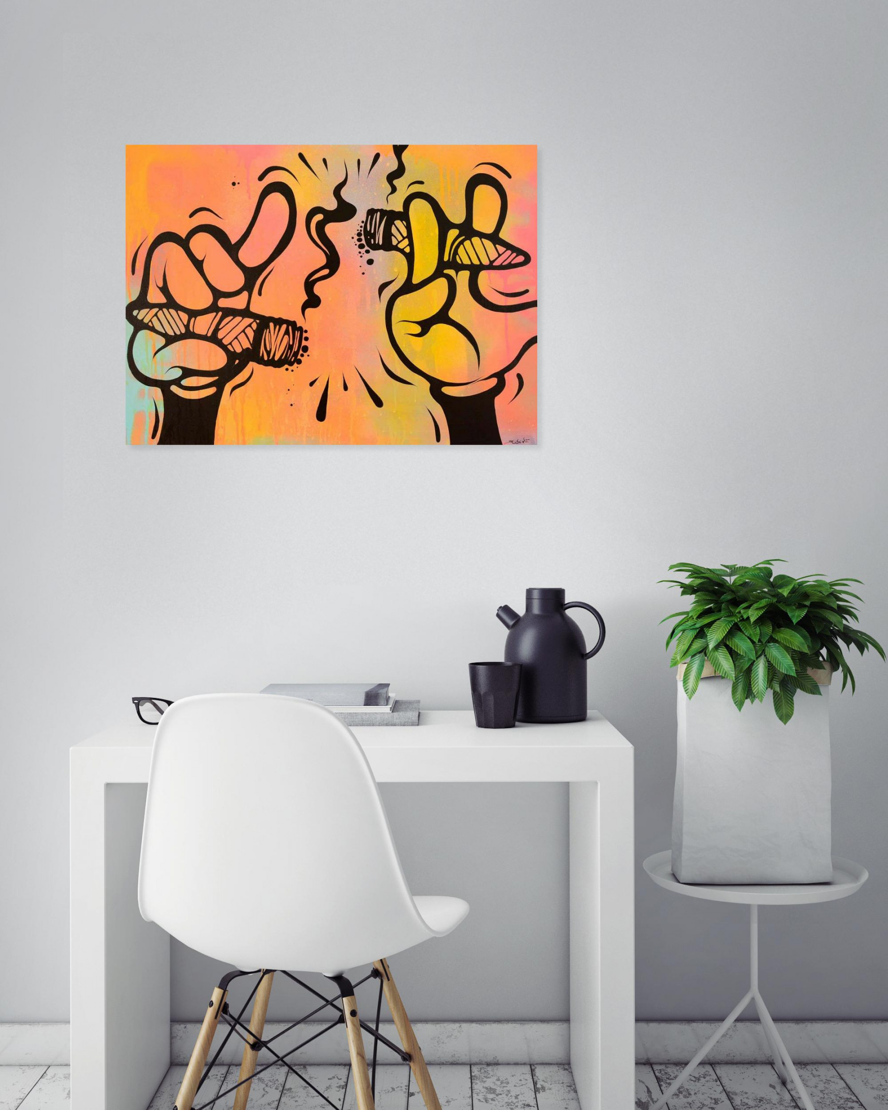 Ewen Gur, Smoking hands, painting - Artalistic online contemporary art buying and selling gallery
