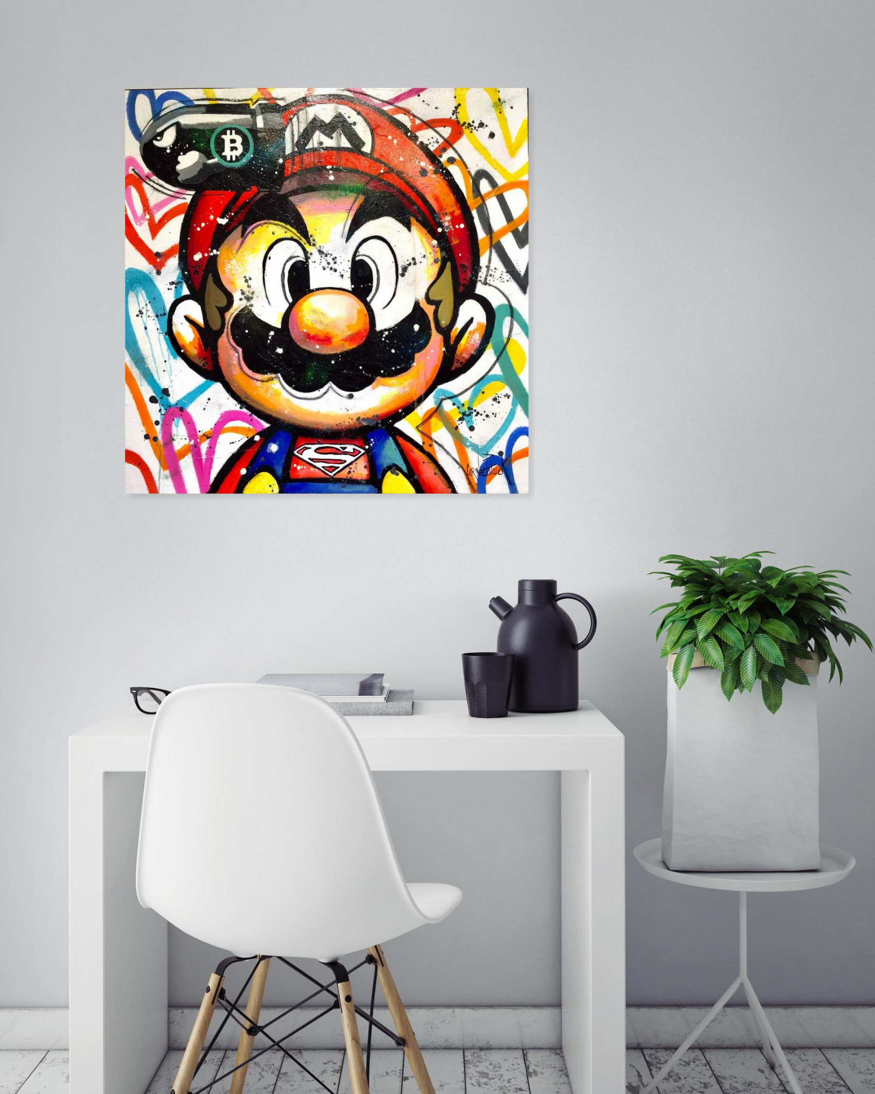 Patrick Cornée, Mario loves Bitcoins, painting - Artalistic online contemporary art buying and selling gallery