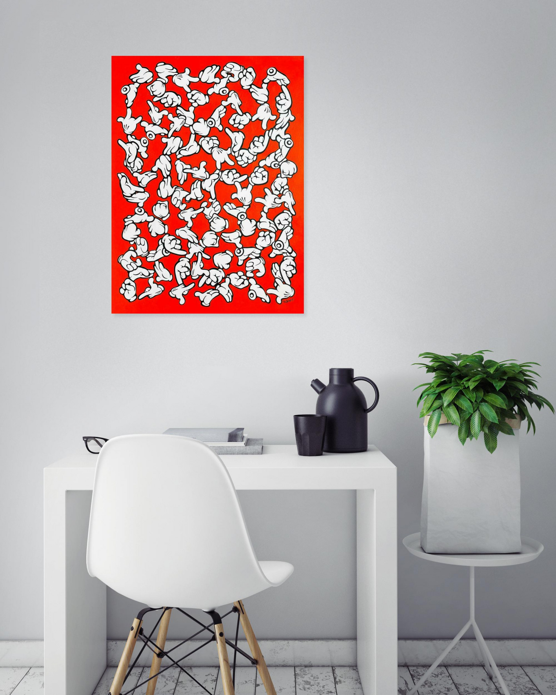 Ewen Gur, Funky orange hands, painting - Artalistic online contemporary art buying and selling gallery