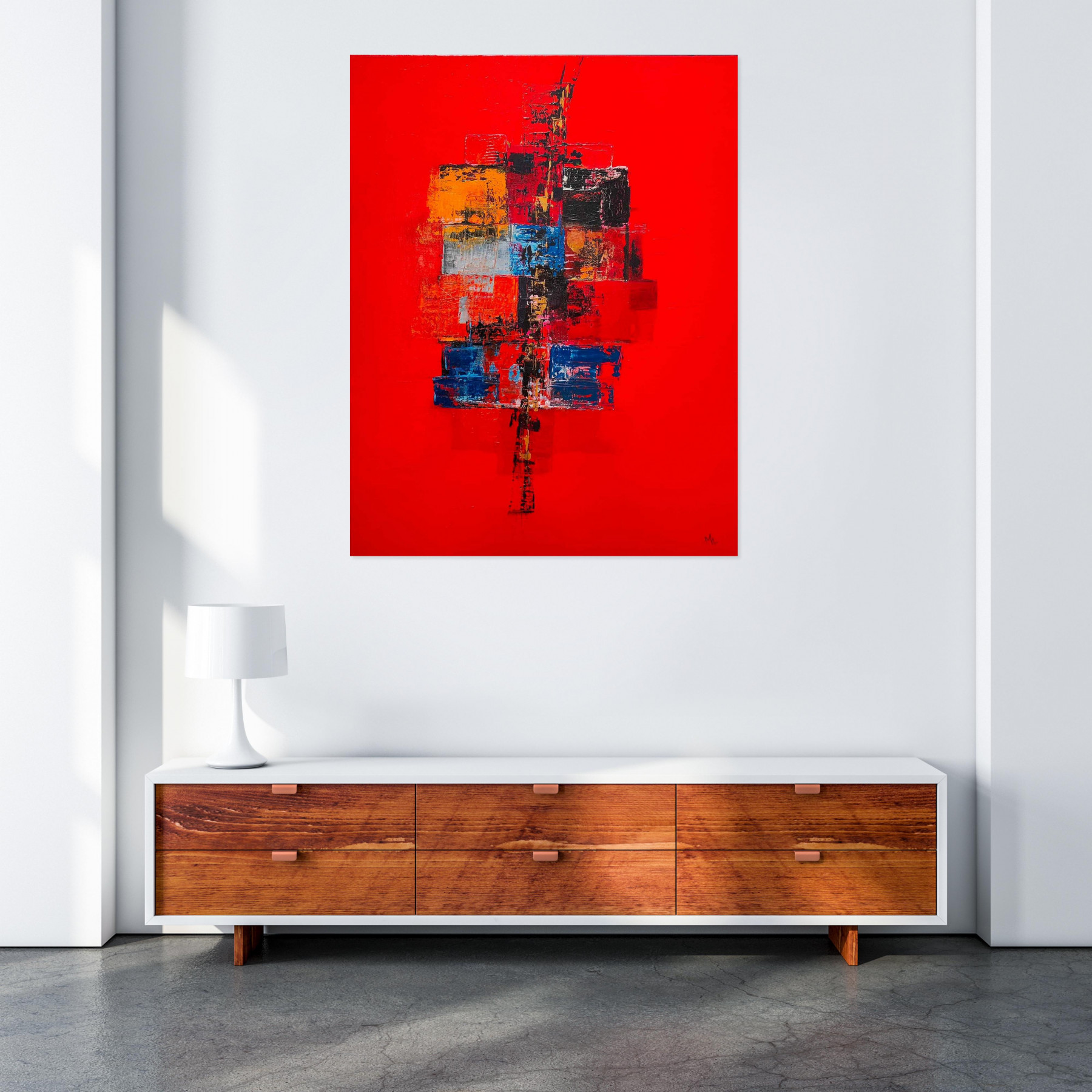 Marie Line Robert, Carrés sur rouge, painting - Artalistic online contemporary art buying and selling gallery