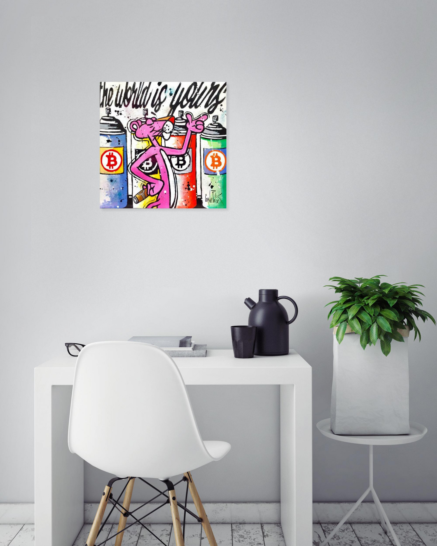 Patrick Cornée, the pink Panther is happy, painting - Artalistic online contemporary art buying and selling gallery