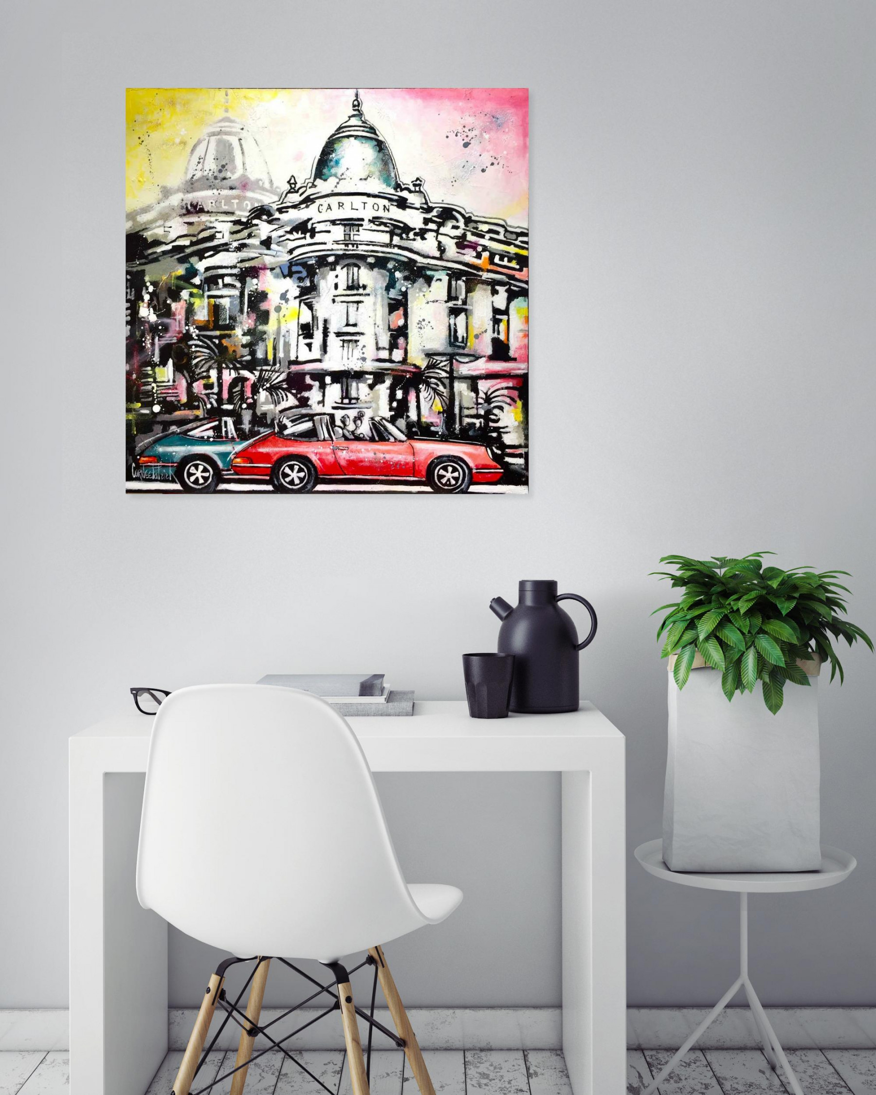 Patrick Cornée, Lovers in red Porsche 911, painting - Artalistic online contemporary art buying and selling gallery