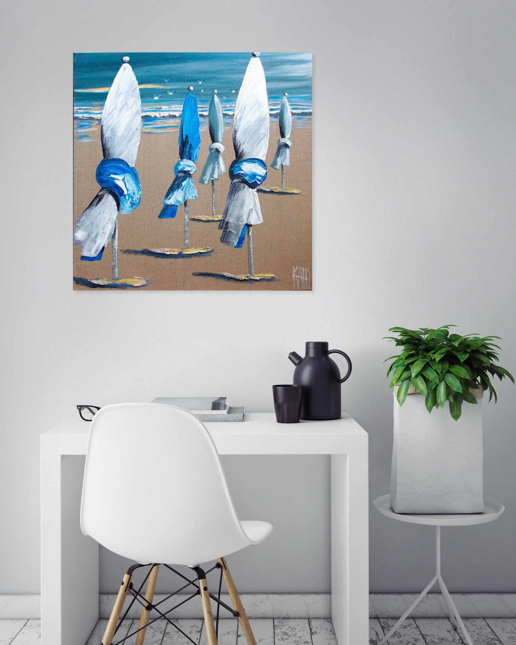 Michele Klaus, Les parasols sur la plage, painting - Artalistic online contemporary art buying and selling gallery