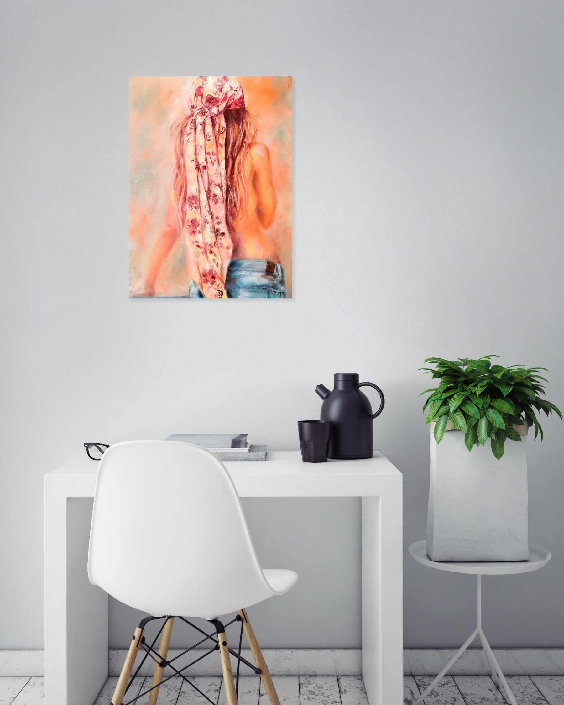 Martine Grégoire, La fille au foulard, painting - Artalistic online contemporary art buying and selling gallery