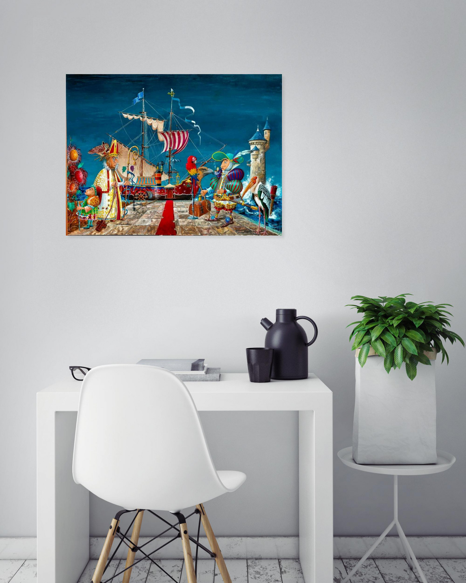 Michel Michaux, Saint Tior bénissant le départ d'Olivier, painting - Artalistic online contemporary art buying and selling gallery