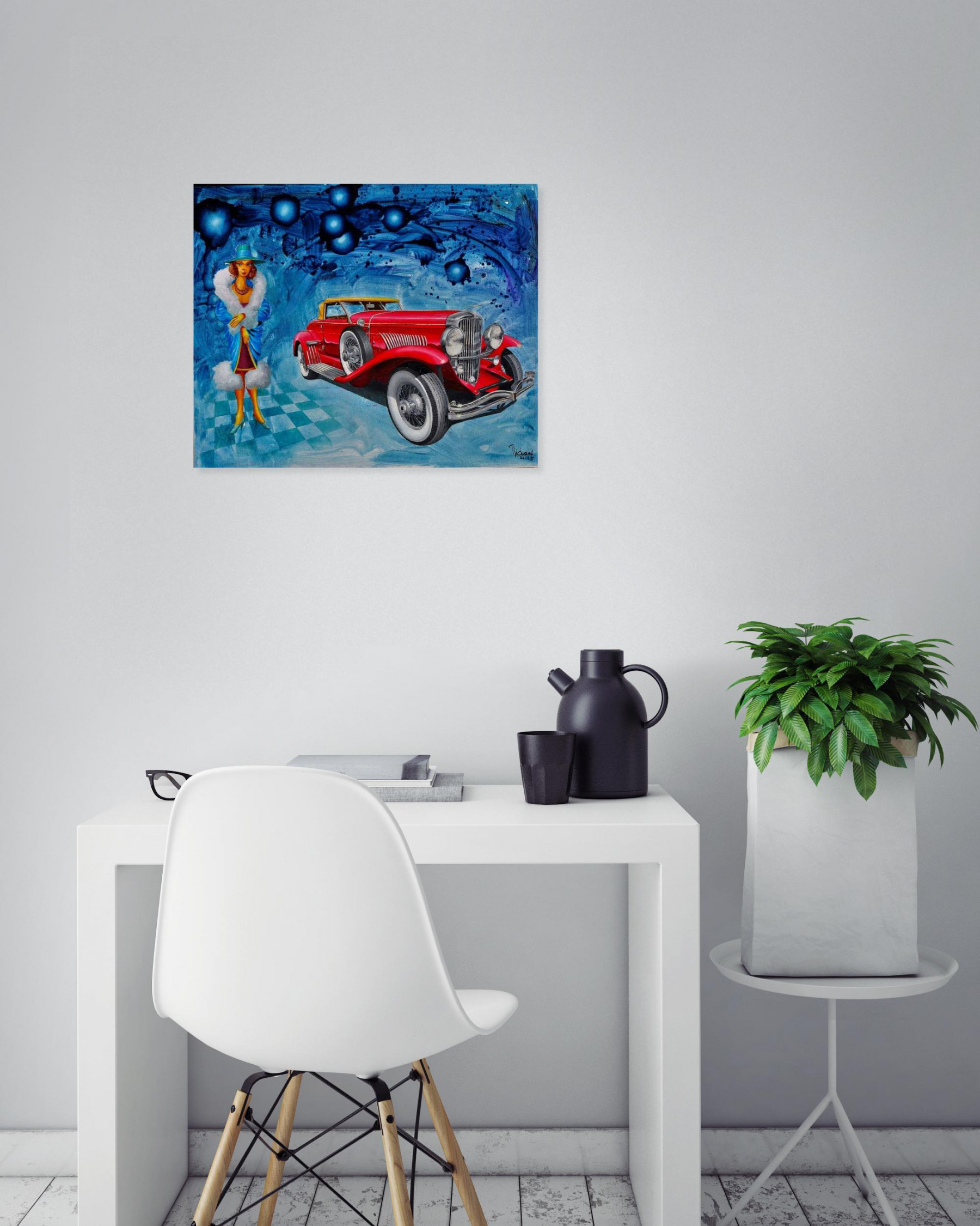 Michel Michaux, La voiture de madame est avancée, painting - Artalistic online contemporary art buying and selling gallery