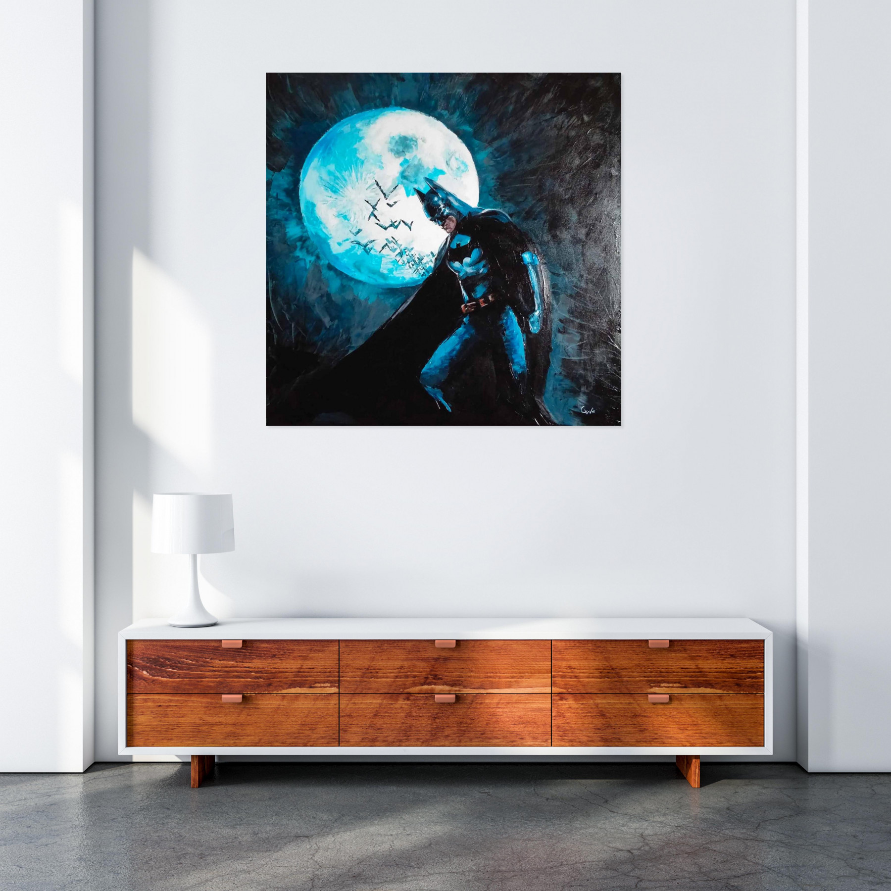Comize, Batman et la lune, painting - Artalistic online contemporary art buying and selling gallery