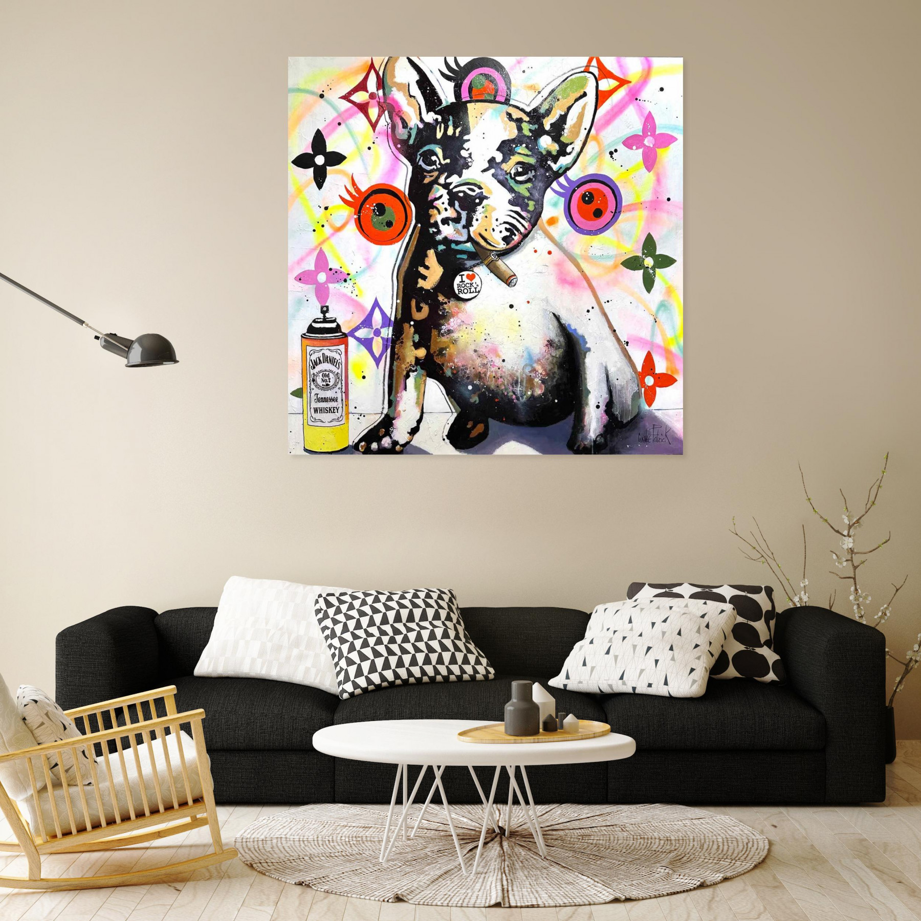 Patrick Cornée, My French bulldog is a rock star, painting - Artalistic online contemporary art buying and selling gallery