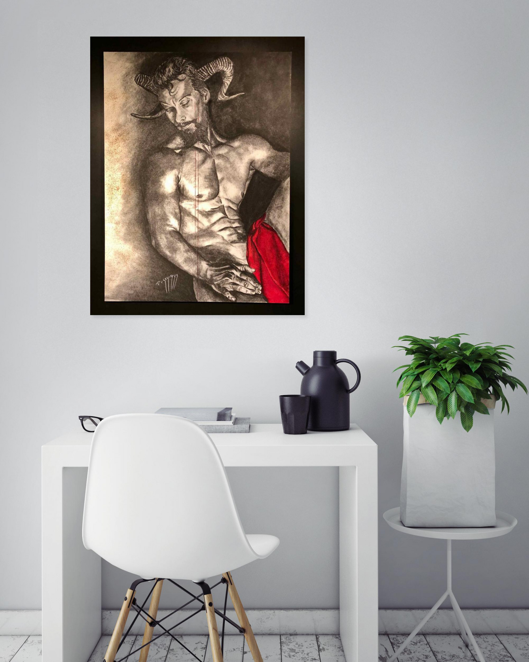 Michel Puschiasis, repos d'un faune, drawing - Artalistic online contemporary art buying and selling gallery