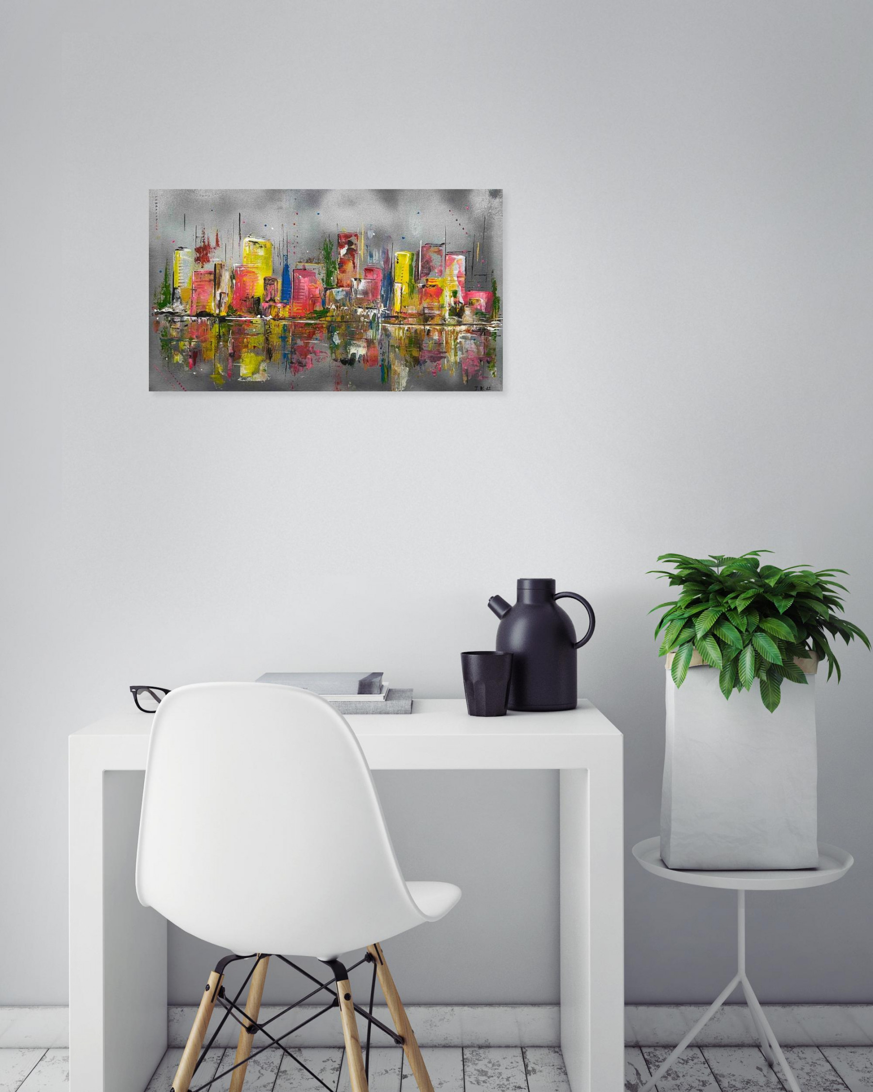 Jocelyne Kyriacou, Reflets sombres sur la ville, painting - Artalistic online contemporary art buying and selling gallery