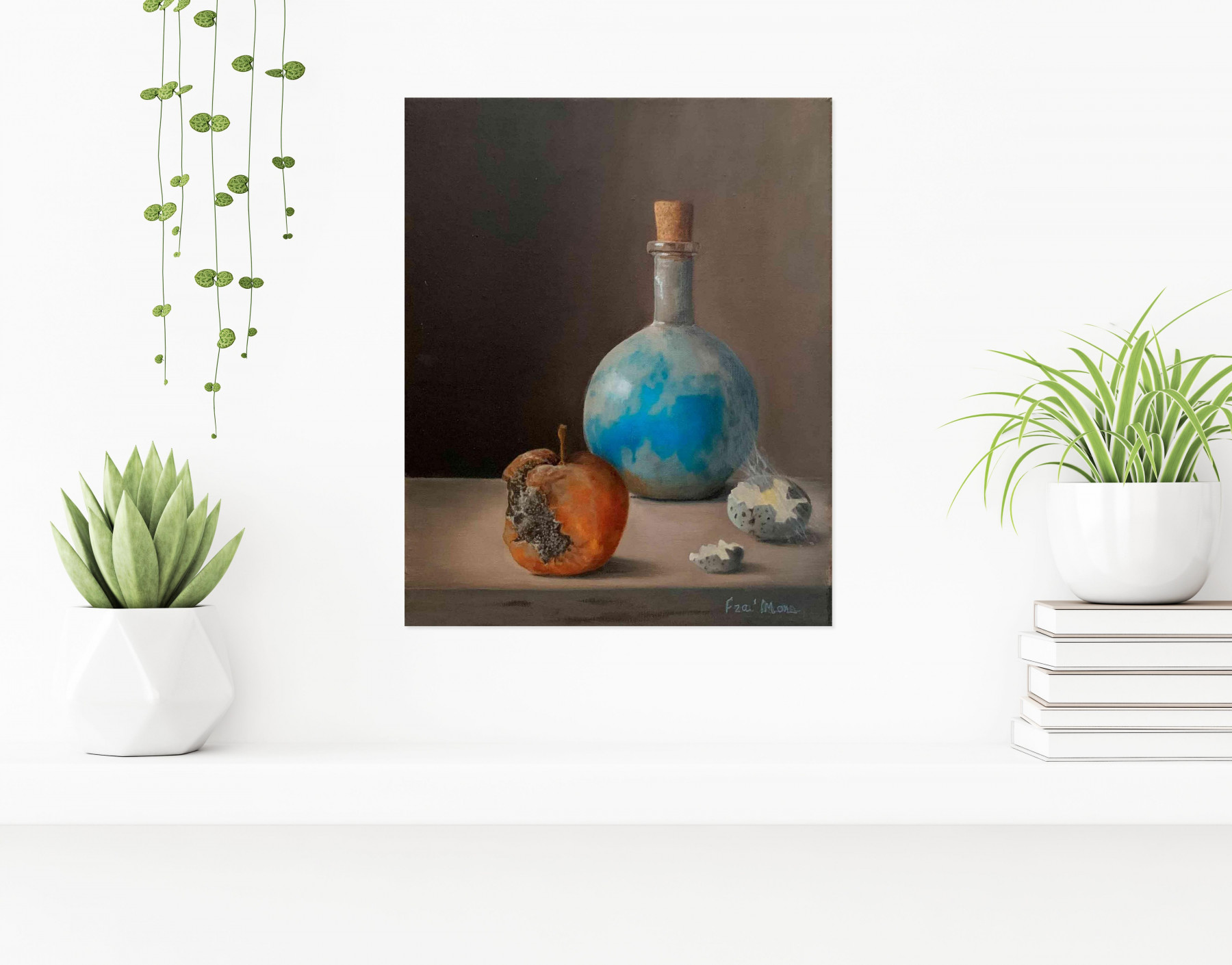 France Mondello, Une fiole une pomme une coquille, painting - Artalistic online contemporary art buying and selling gallery