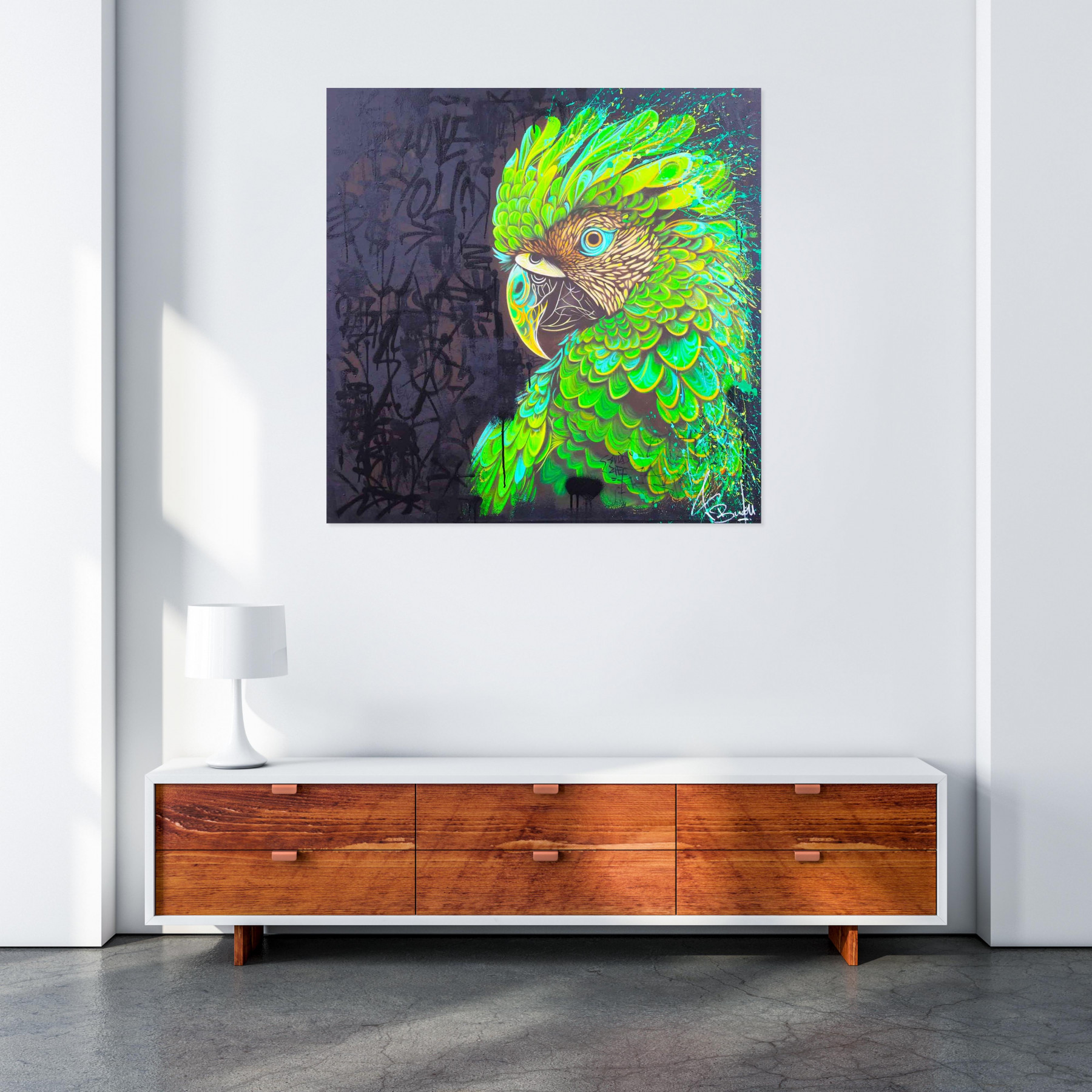 Vincent Bardou, The grace of the green parrot, painting - Artalistic online contemporary art buying and selling gallery