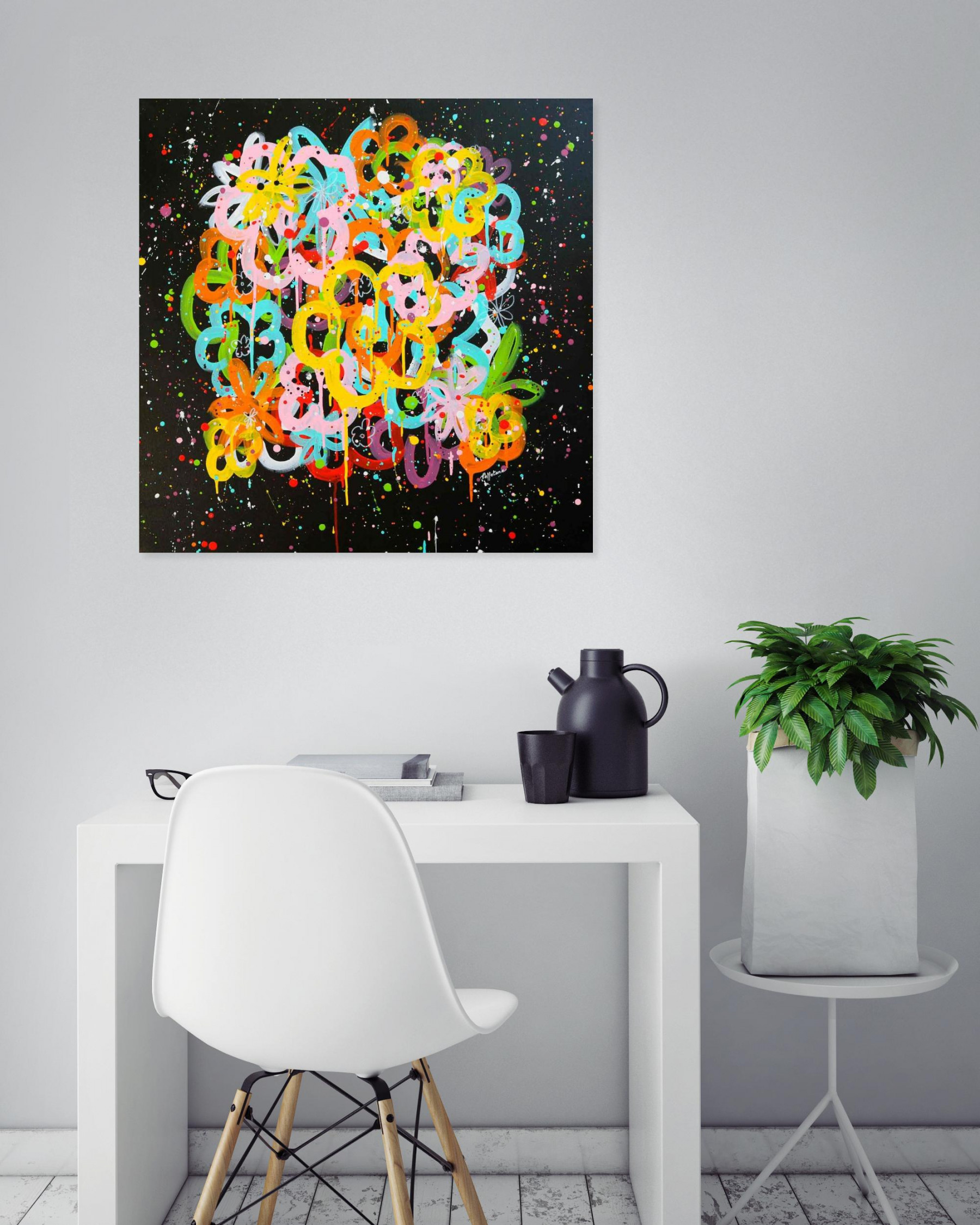 Isabelle Pelletane, Pop flowers black, peinture - Galerie de vente et d’achat d’art contemporain en ligne Artalistic