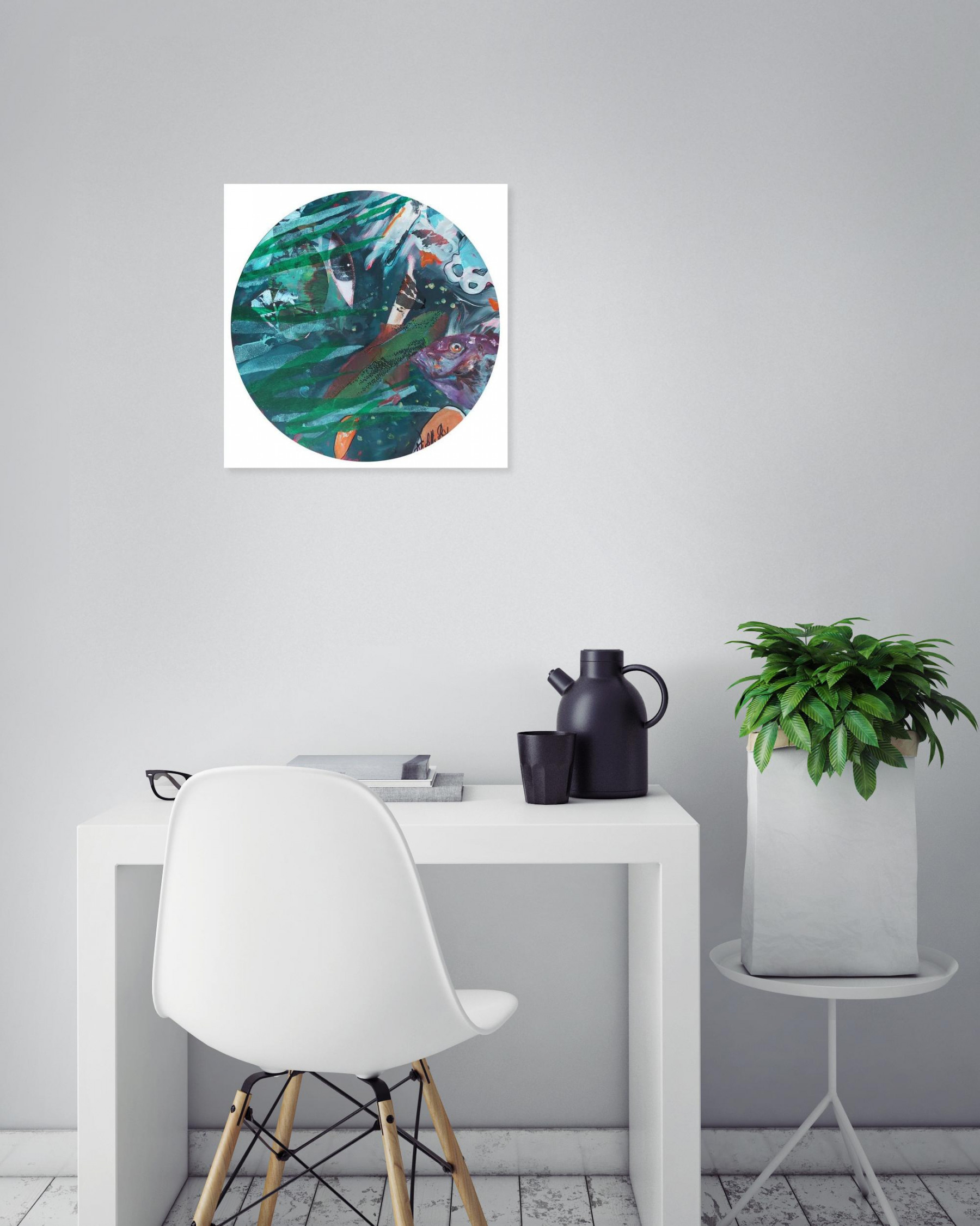 Anne-violette Goy, Poisson rond 11, Painting - Artalistic online contemporary art buying and selling gallery