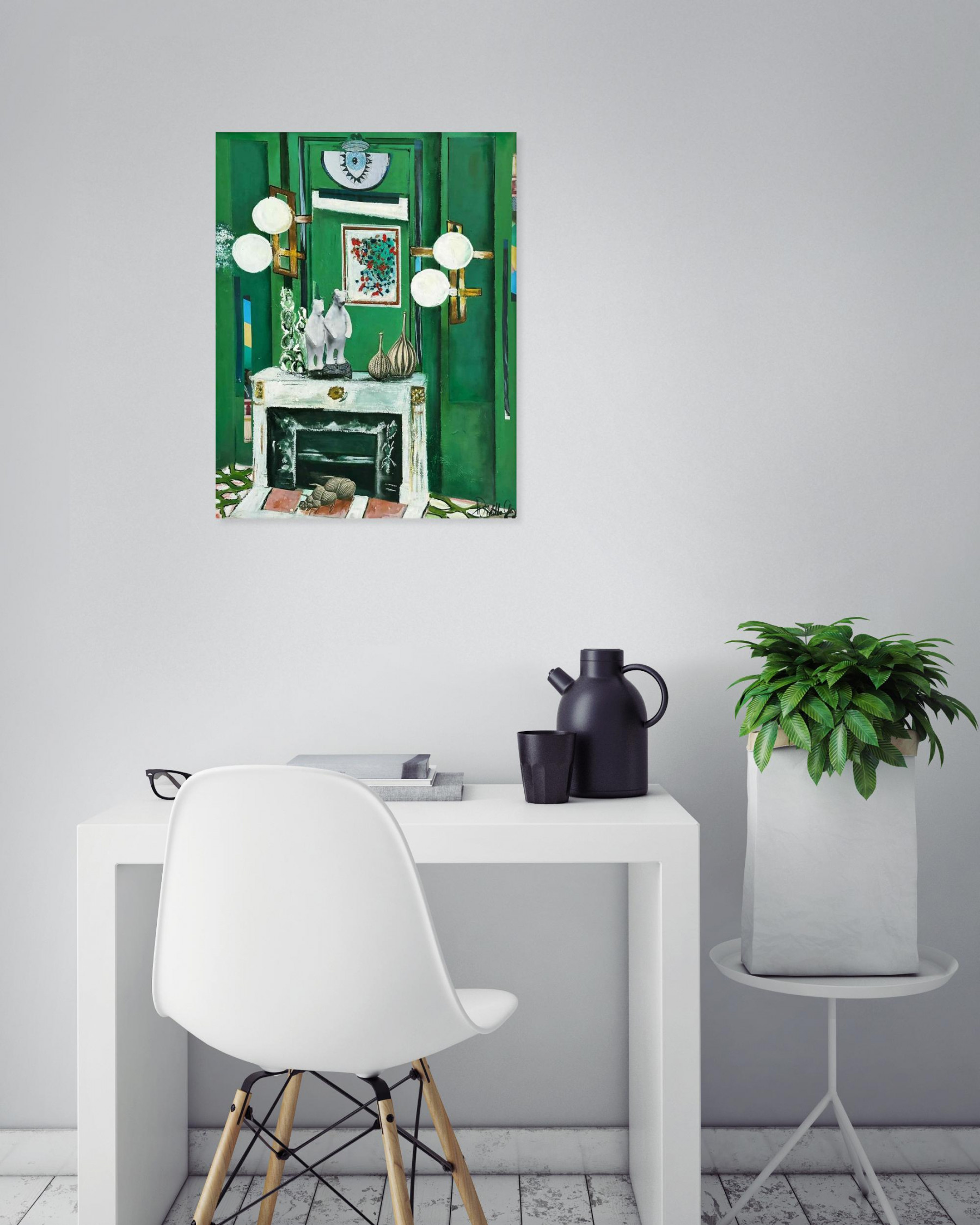 Anne-violette Goy, Interieur cheminée ours, Painting - Artalistic online contemporary art buying and selling gallery