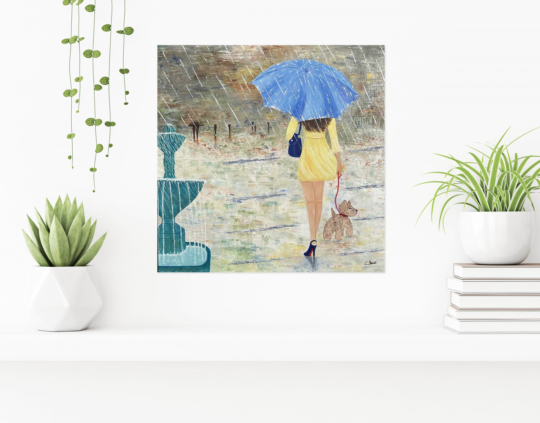 Laurence Oeillet, Promenade sous la pluie, Painting - Artalistic online contemporary art buying and selling gallery