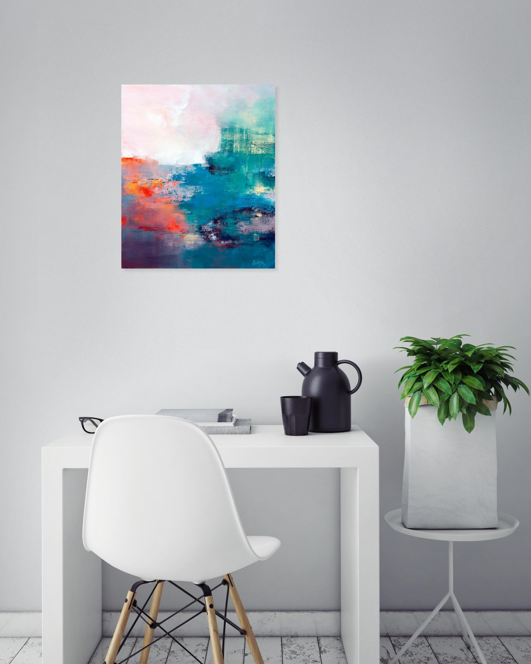 Marianne Quinzin, Orange on the coast, painting - Artalistic online contemporary art buying and selling gallery