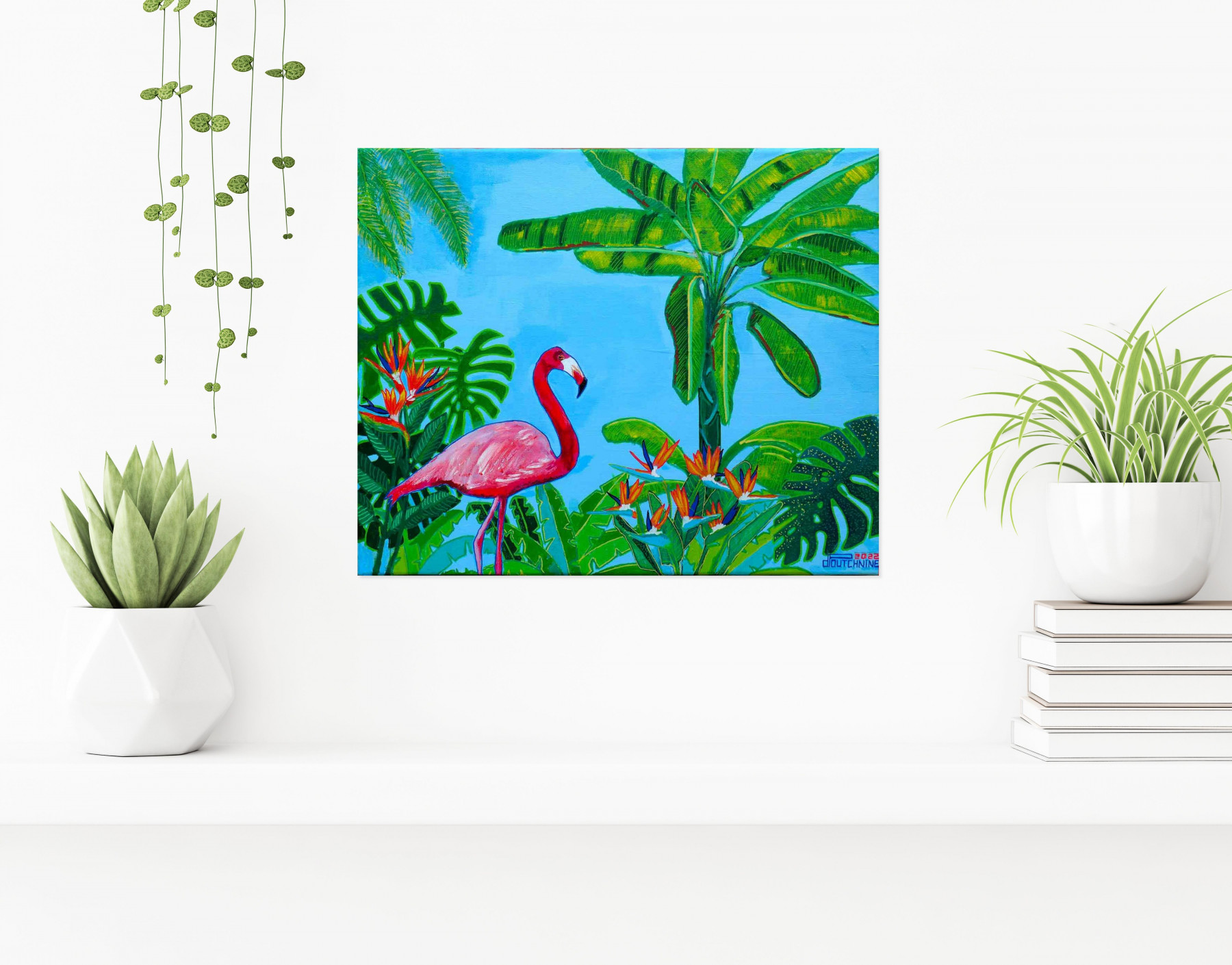Pascal Poutchnine, Flamant rose au paradis, painting - Artalistic online contemporary art buying and selling gallery