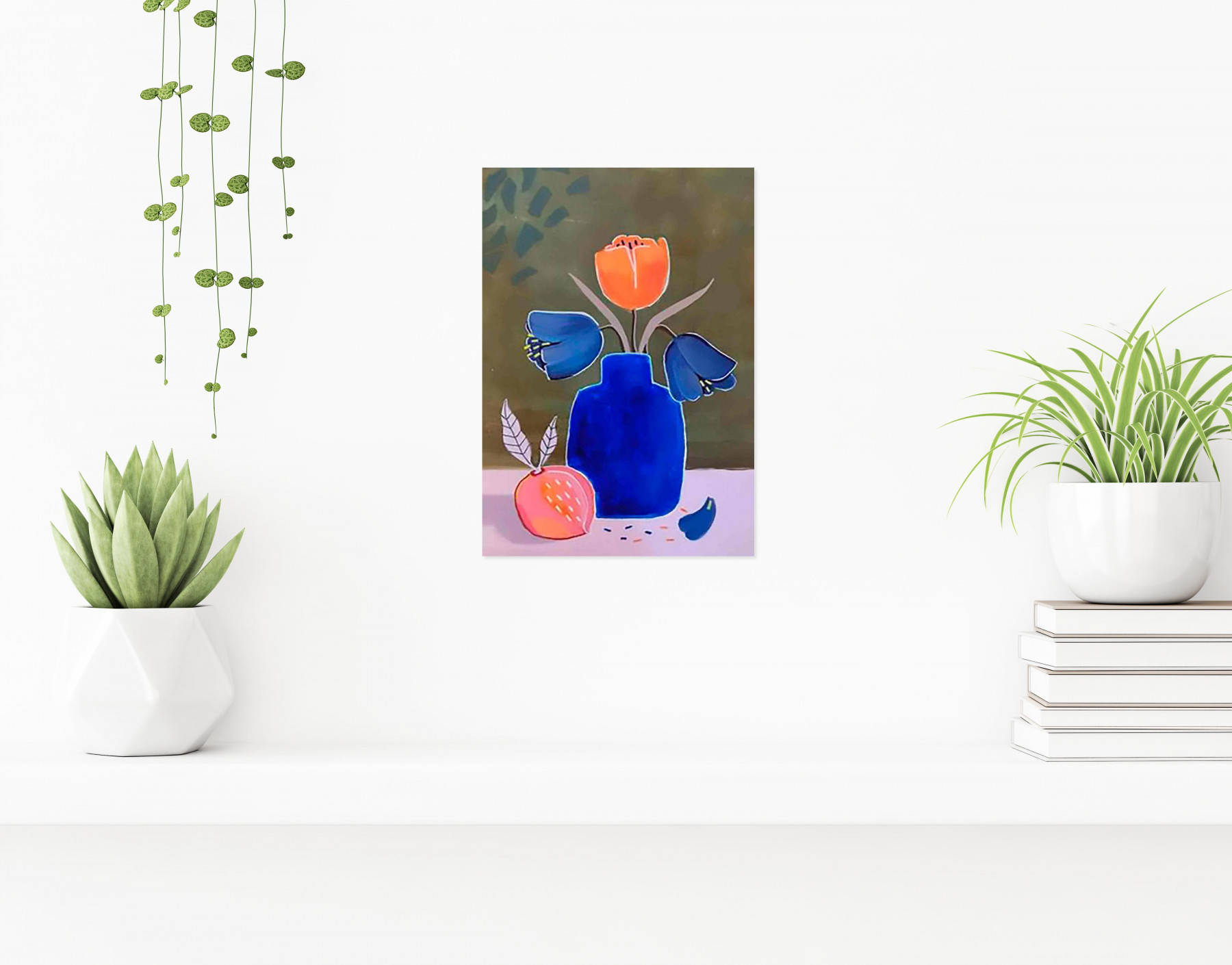 Marianne Tournier, Fleurs dans vase bleu et pêche, painting - Artalistic online contemporary art buying and selling gallery