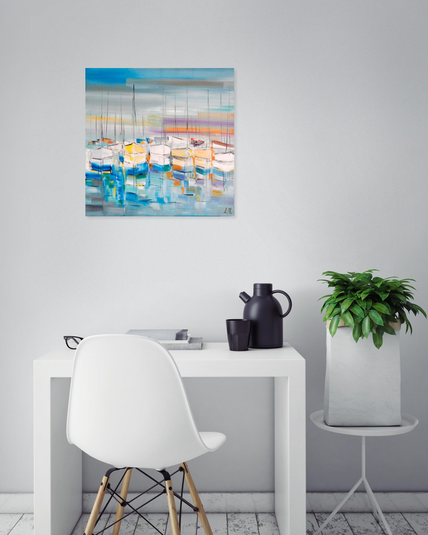 Lydie Massou, Le port bleu II, painting - Artalistic online contemporary art buying and selling gallery
