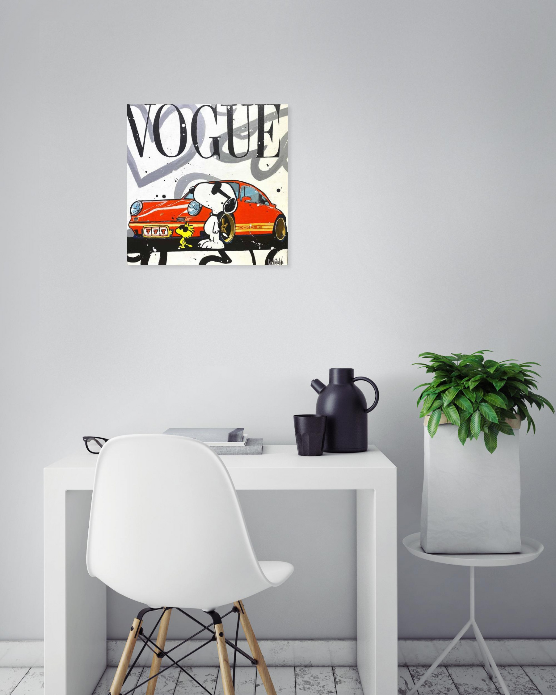 Pauline Cornée, Snoopy et sa Porsche 911, painting - Artalistic online contemporary art buying and selling gallery