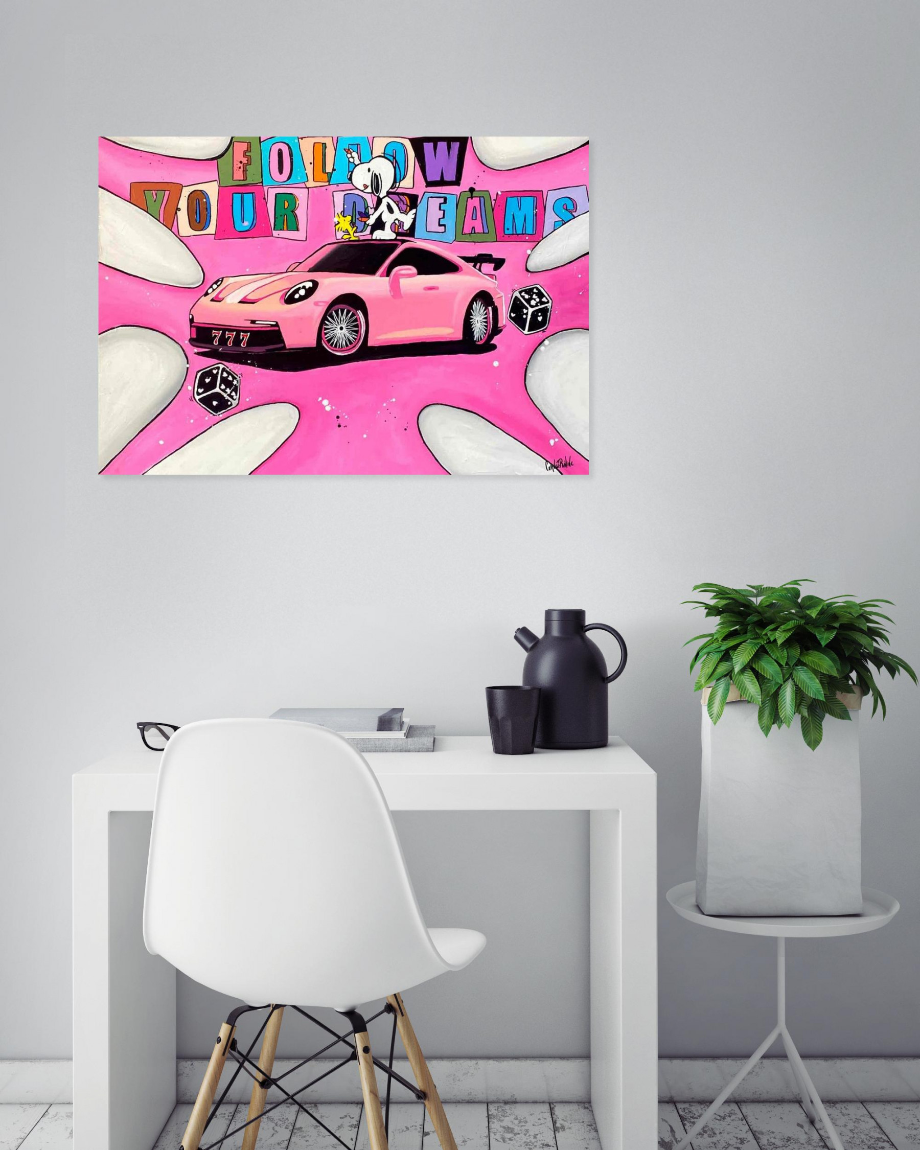 Pauline Cornée, Follow your dream Snoopy, painting - Artalistic online contemporary art buying and selling gallery