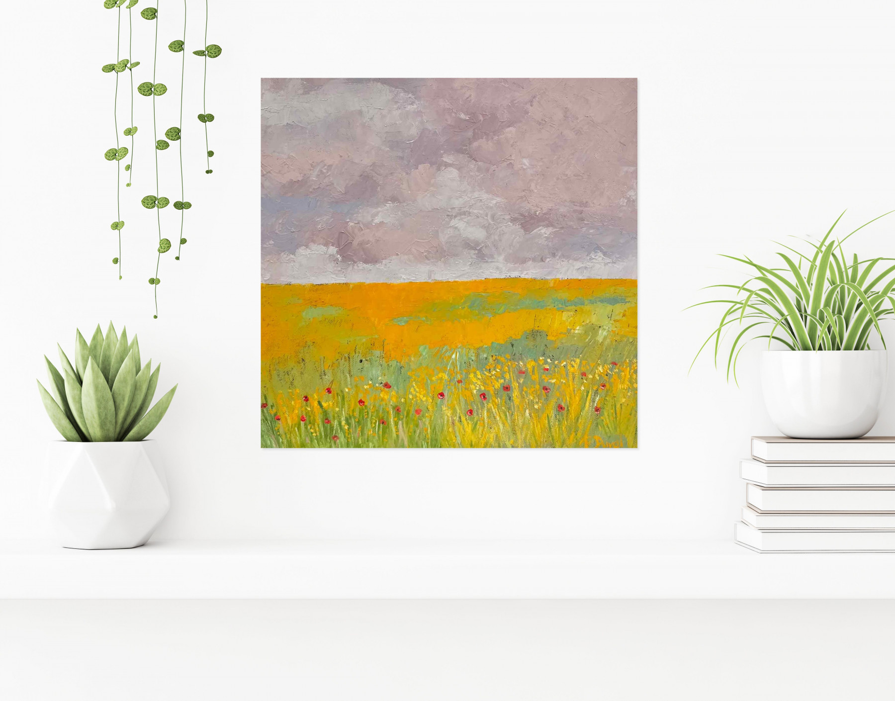 Florence Duval, Champ de lin et coquelicots, painting - Artalistic online contemporary art buying and selling gallery