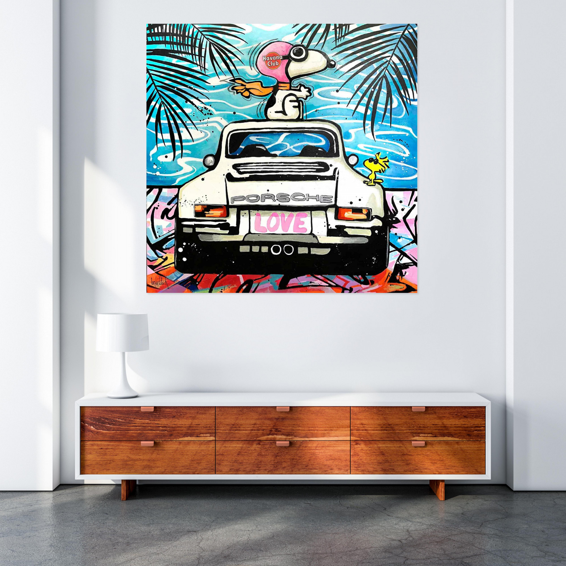 Patrick Cornée, Snoopy et la Porsche 911, painting - Artalistic online contemporary art buying and selling gallery