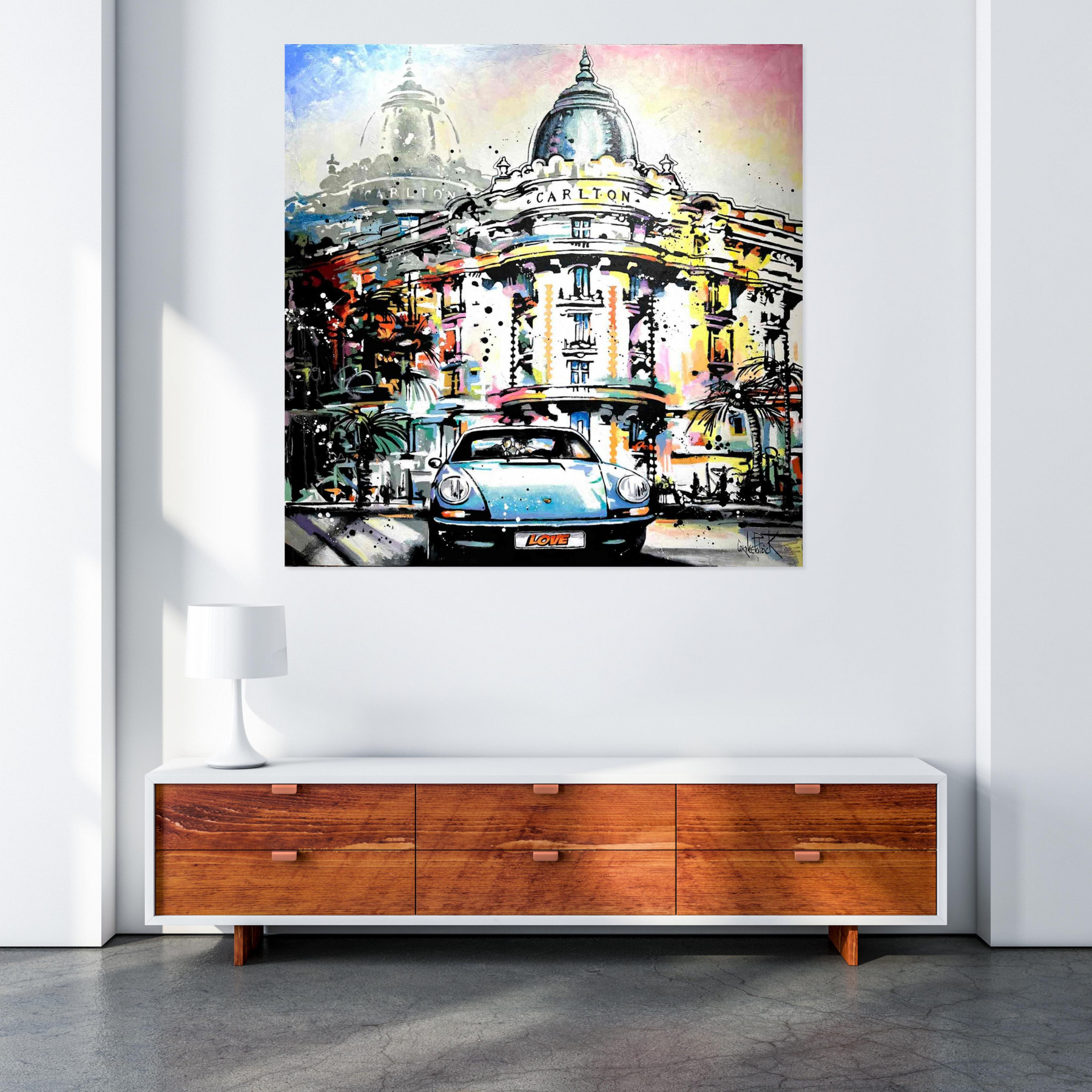 Patrick Cornée, Two lovers in a Porsche 911, painting - Artalistic online contemporary art buying and selling gallery
