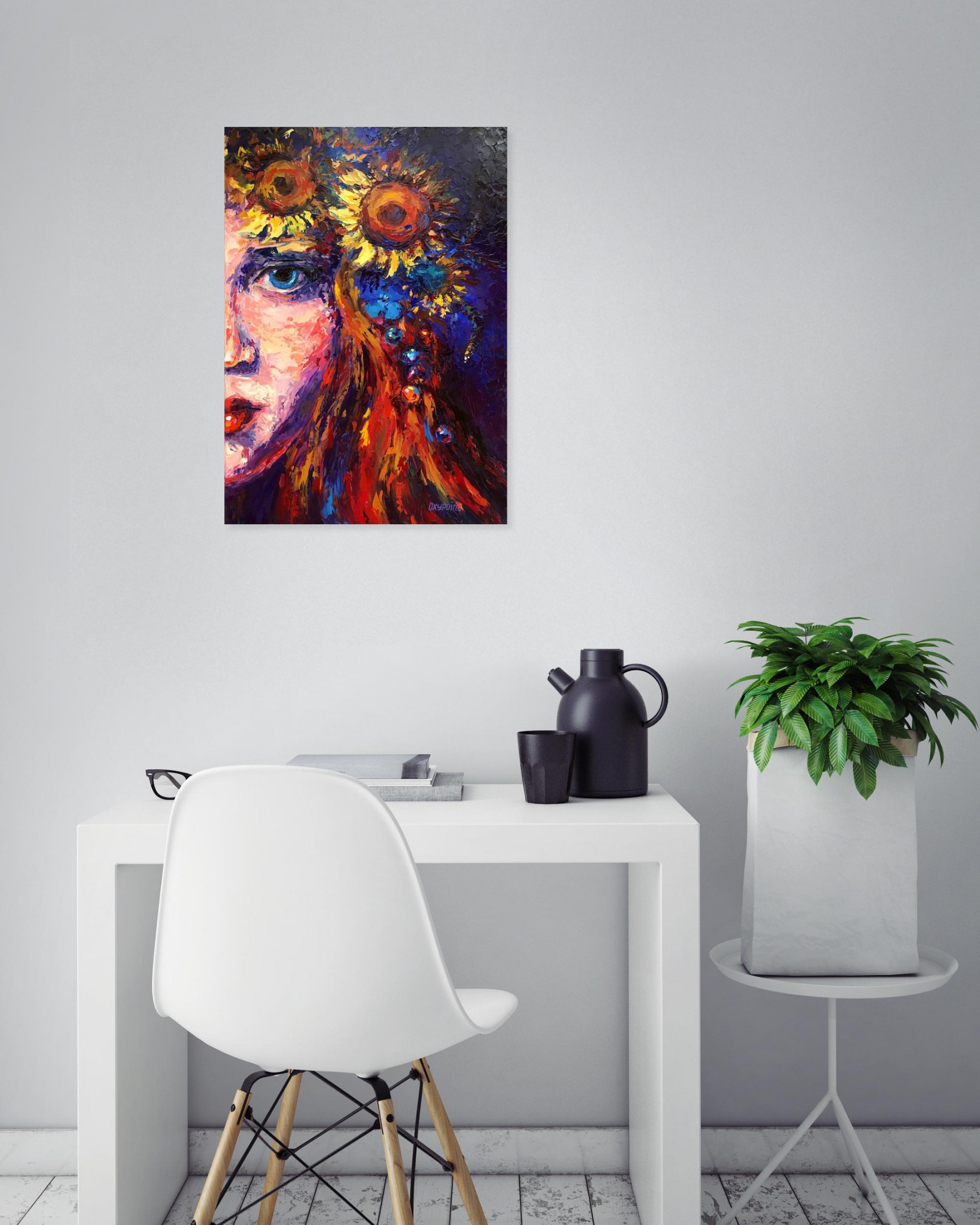 Oxypoint, Girl with a wreath of sunflowers, painting - Artalistic online contemporary art buying and selling gallery
