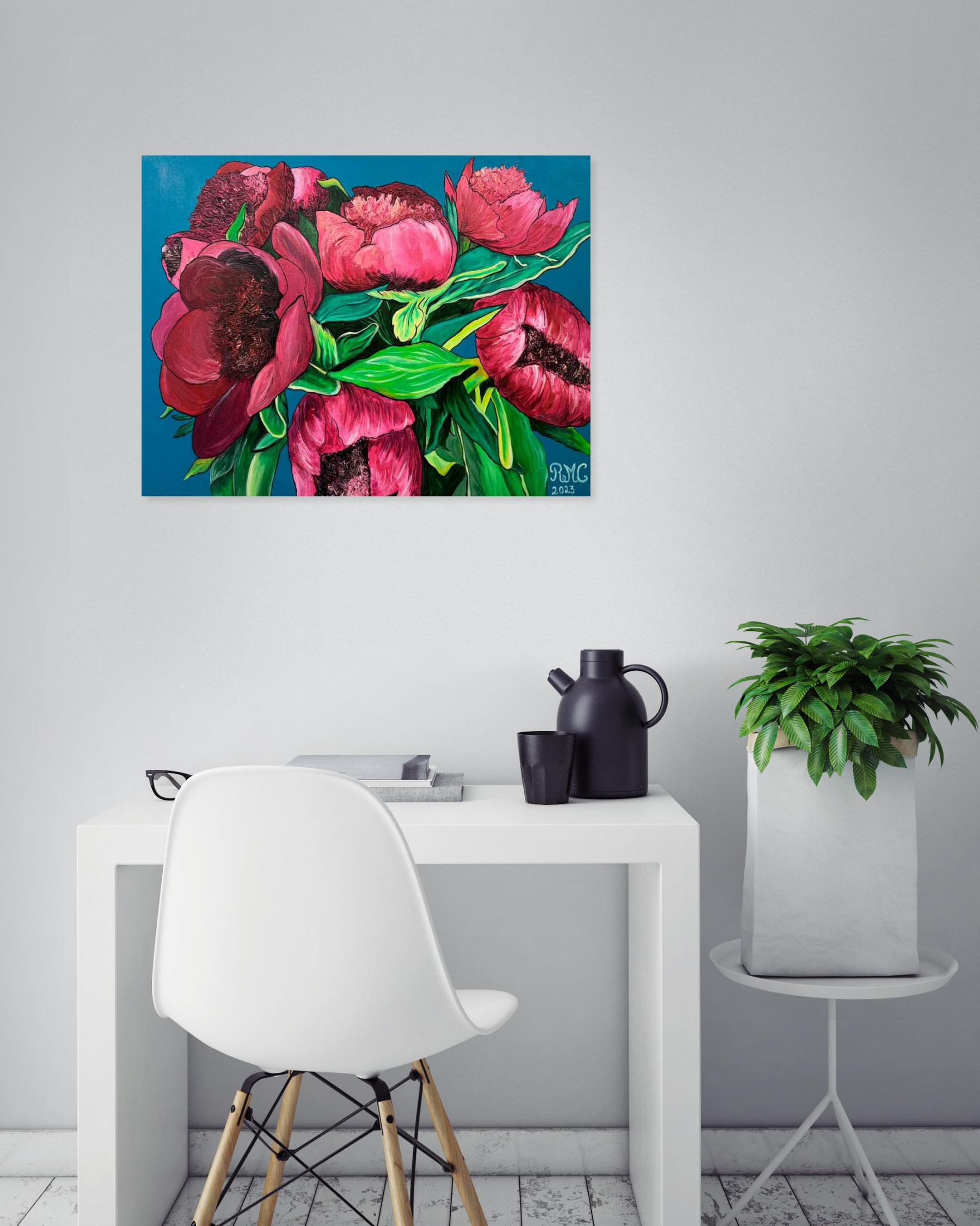 Rebecca May, Pink peonies, painting - Artalistic online contemporary art buying and selling gallery
