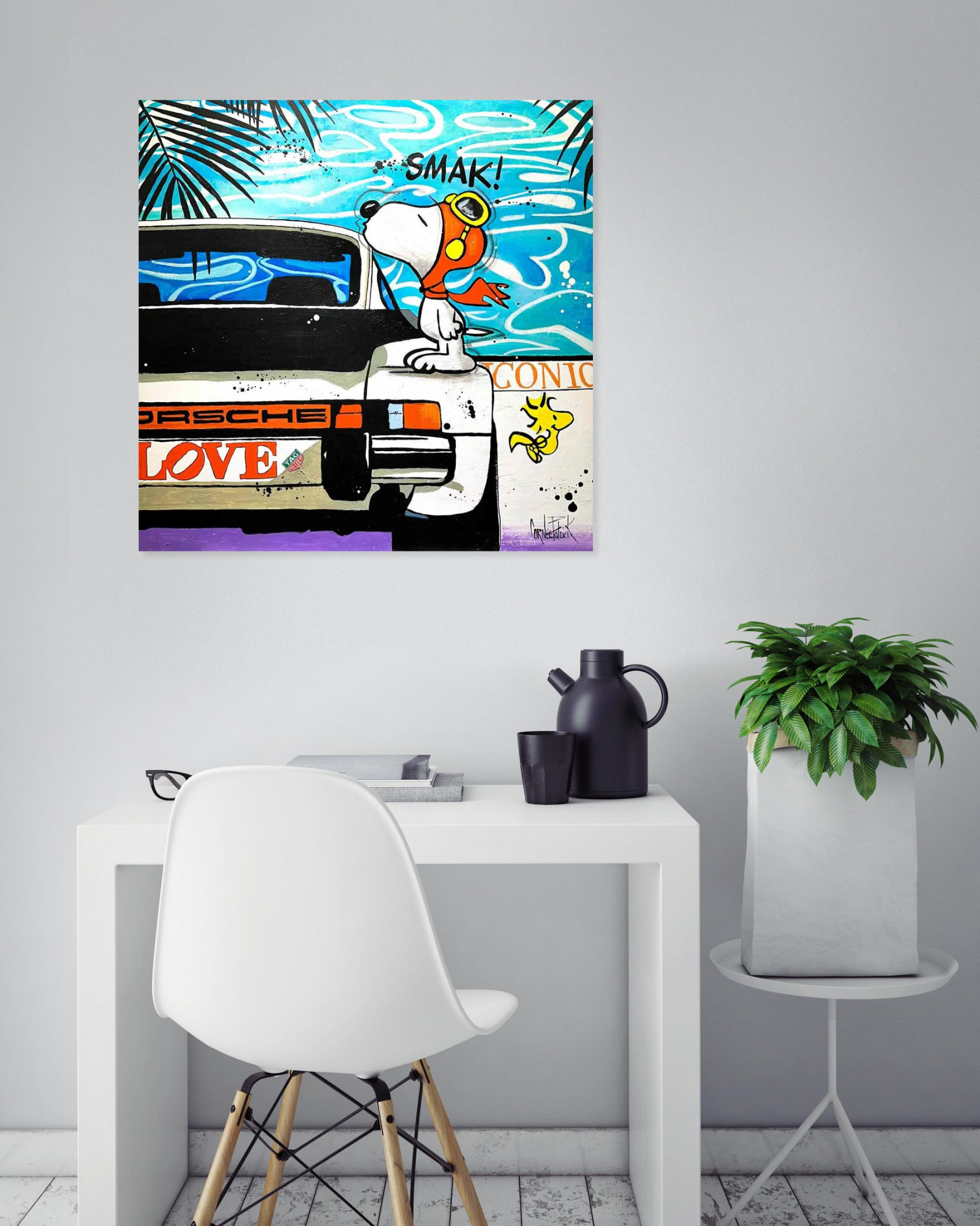 Patrick Cornée, Snoopy loves the party and Porsches, painting - Artalistic online contemporary art buying and selling gallery