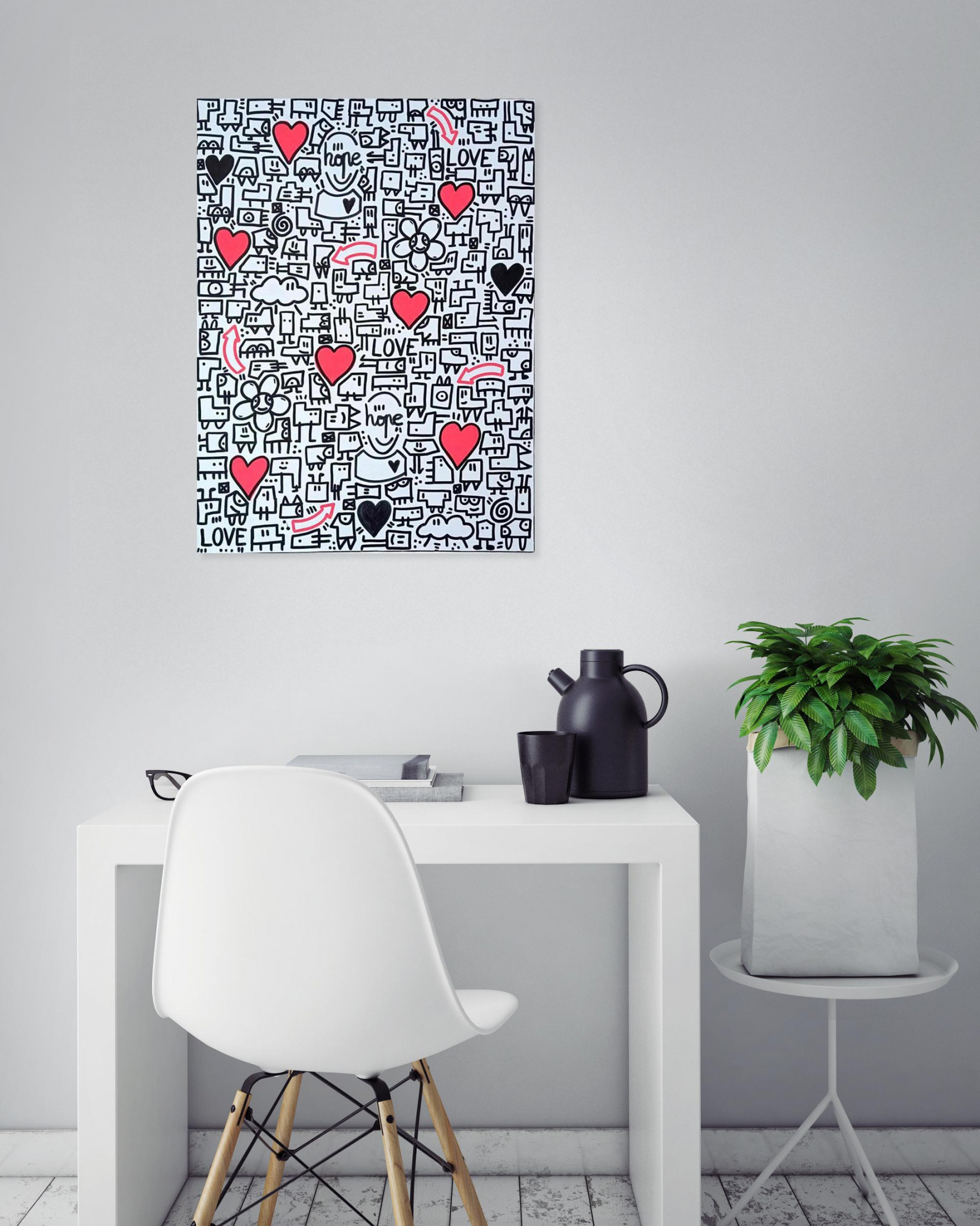 Mr Hope, Mr.Hope et son monde heart, painting - Artalistic online contemporary art buying and selling gallery