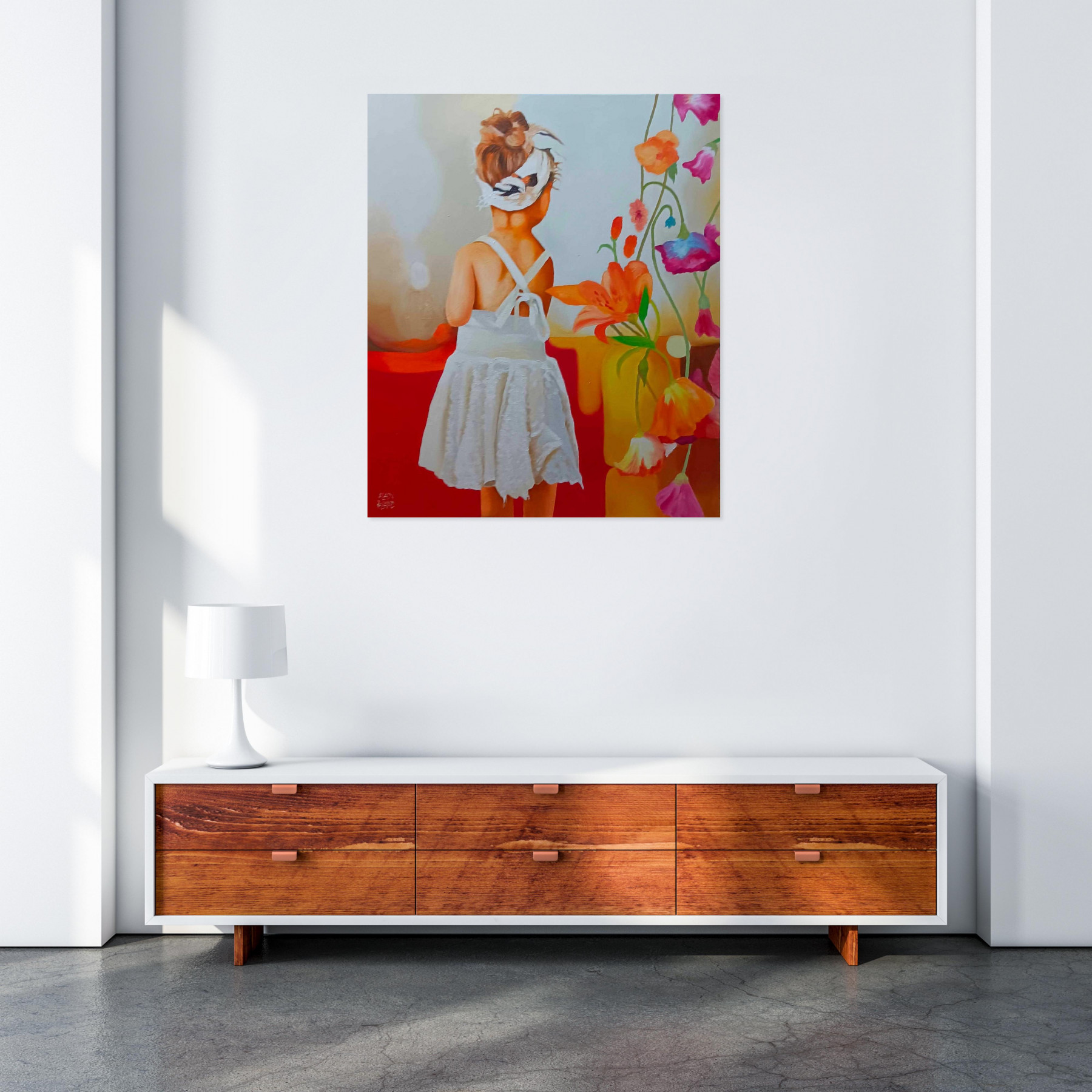 Alain Rolland, La demoiselle dans les fleurs, painting - Artalistic online contemporary art buying and selling gallery