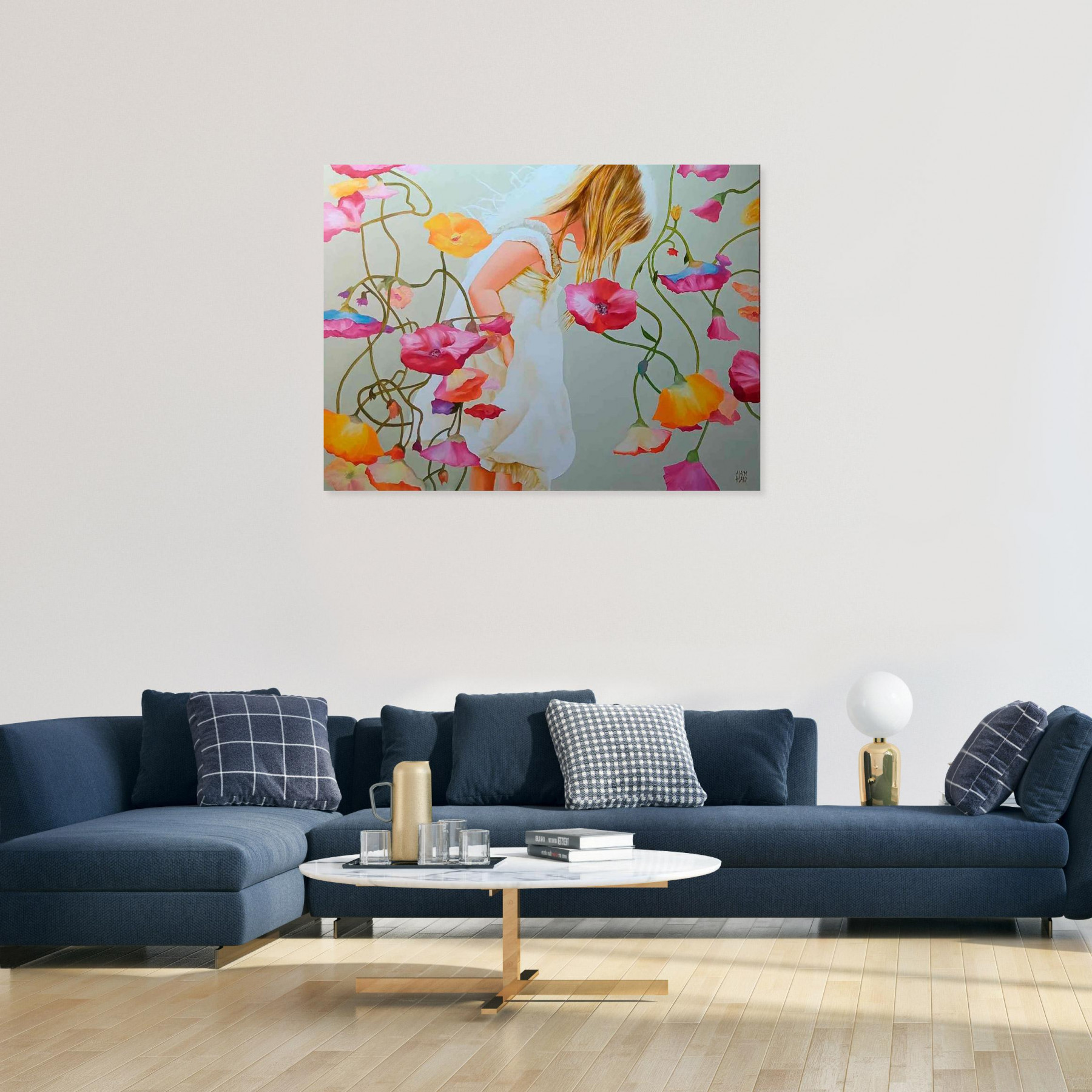 Alain Rolland, La jeune fille et les fleurs, painting - Artalistic online contemporary art buying and selling gallery